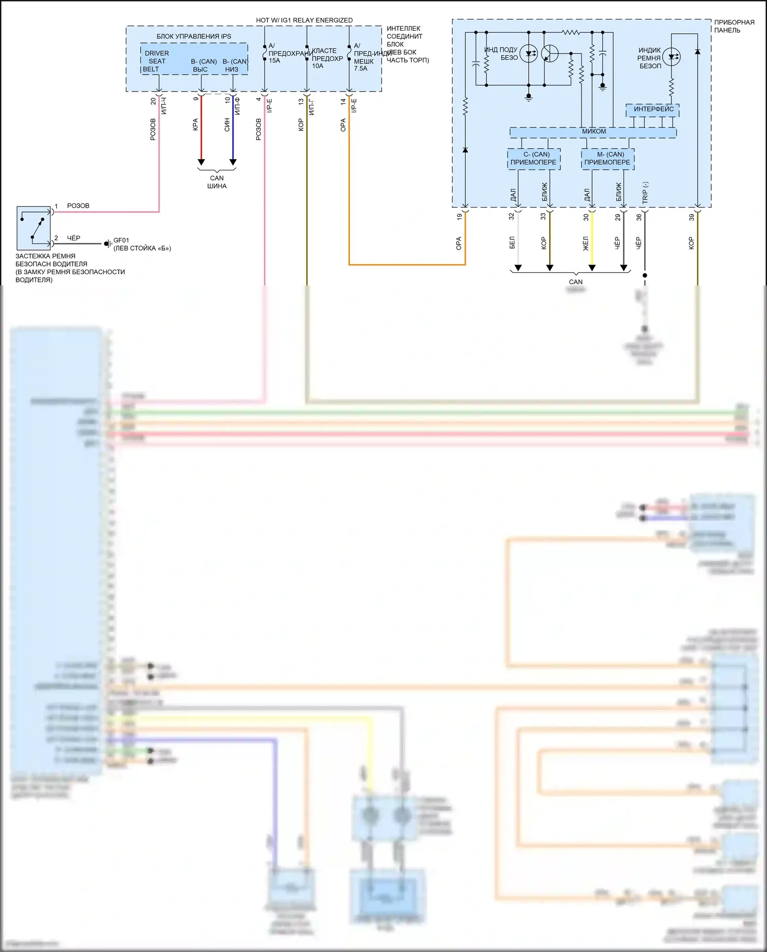 Sonata Hyundai VII (2014-2017): Электросхема подушек безопасности, гибрид с обесточенным (1 из 2) 