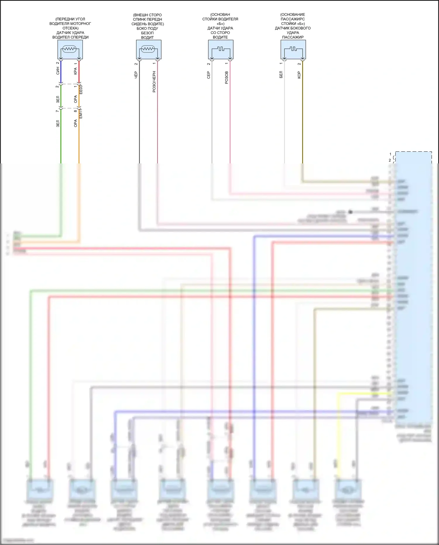 Sonata Hyundai VII (2014-2017): Электросхема подушек безопасности, гибрид с обесточенным (2 из 2) 