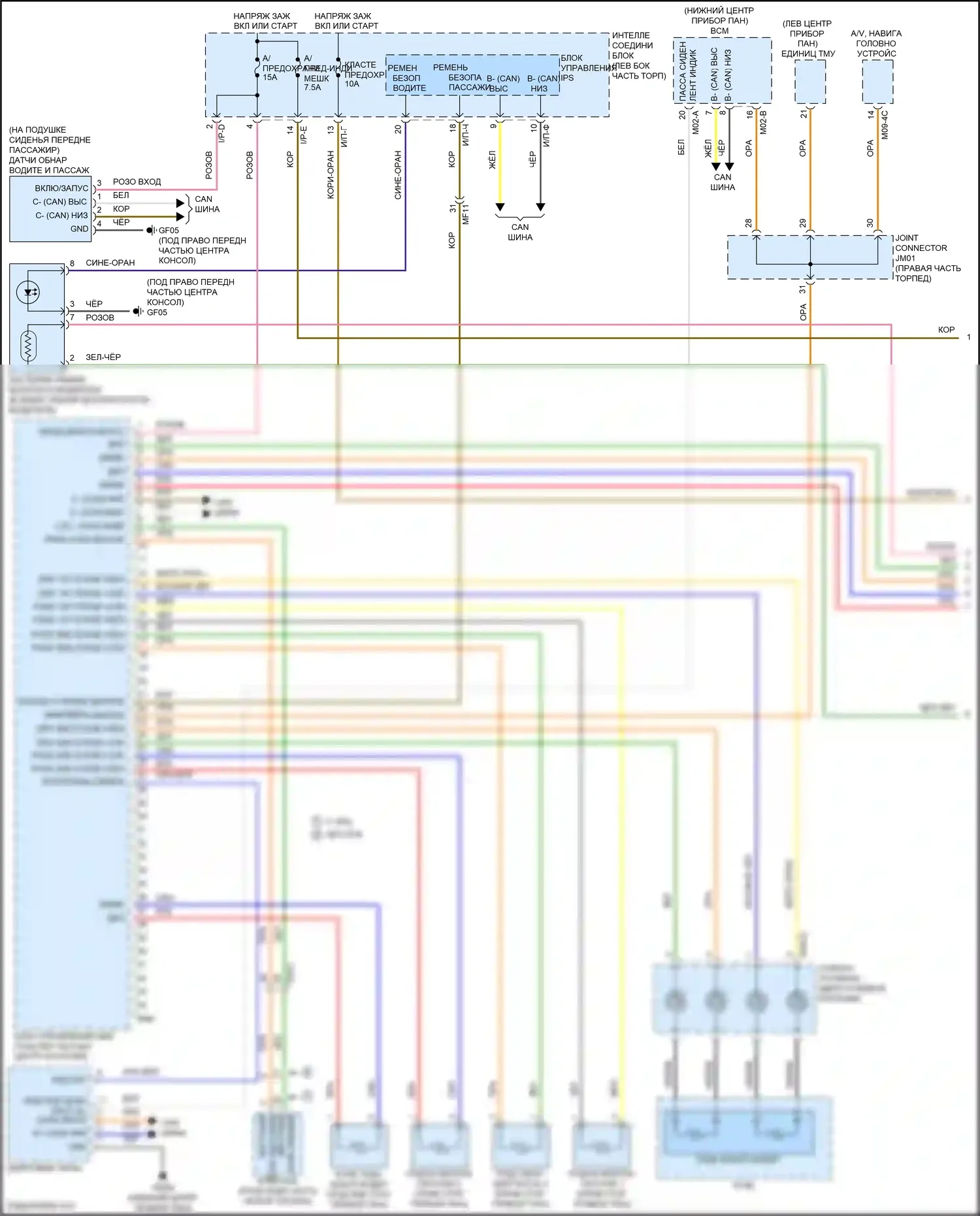 Sonata Hyundai VII (2014-2017): Электросхема подушек безопасности, кроме гибридной (1 из 2) 