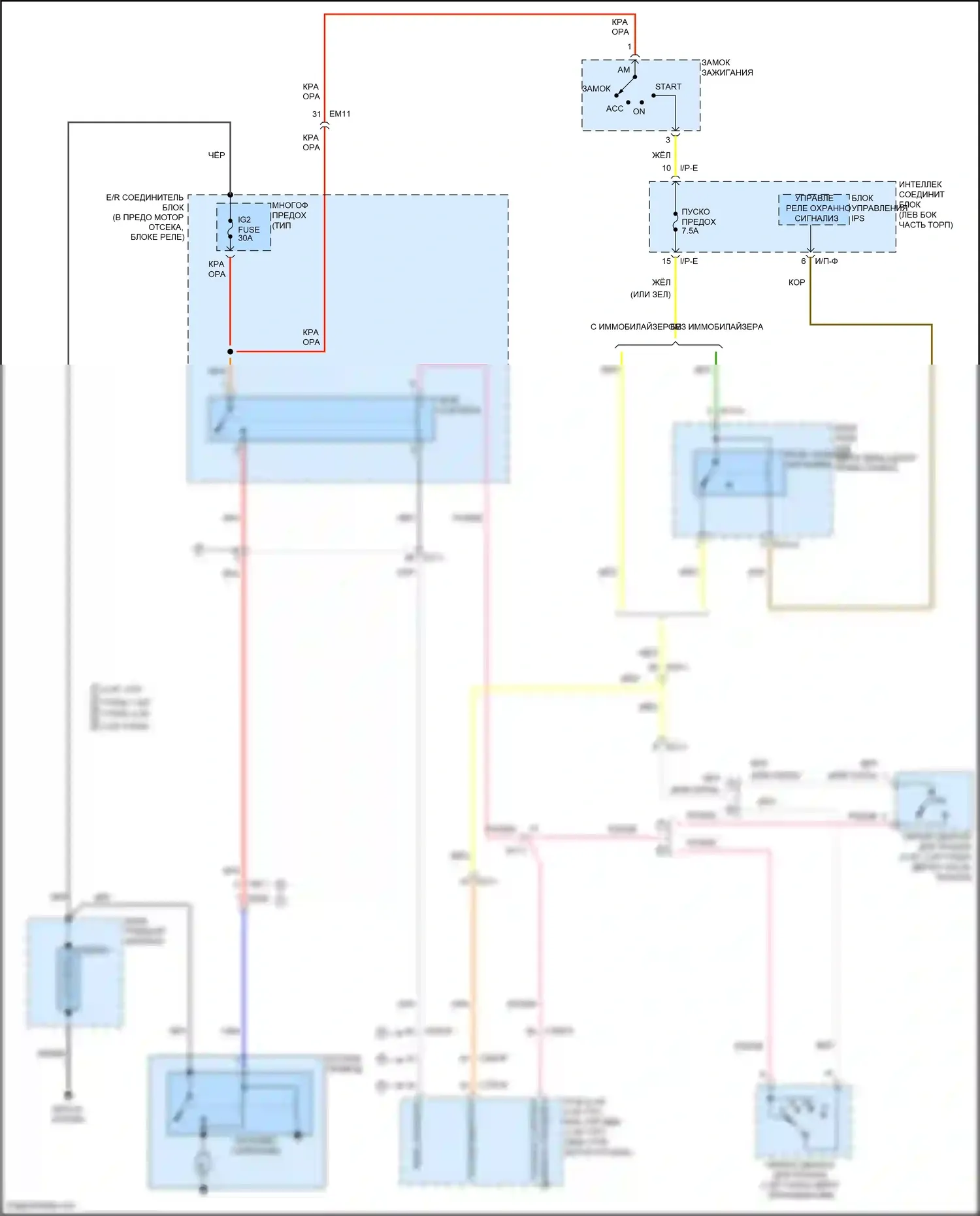 Sonata Hyundai VII (2014-2017): Электросхема стартера, без смарт-ключа 