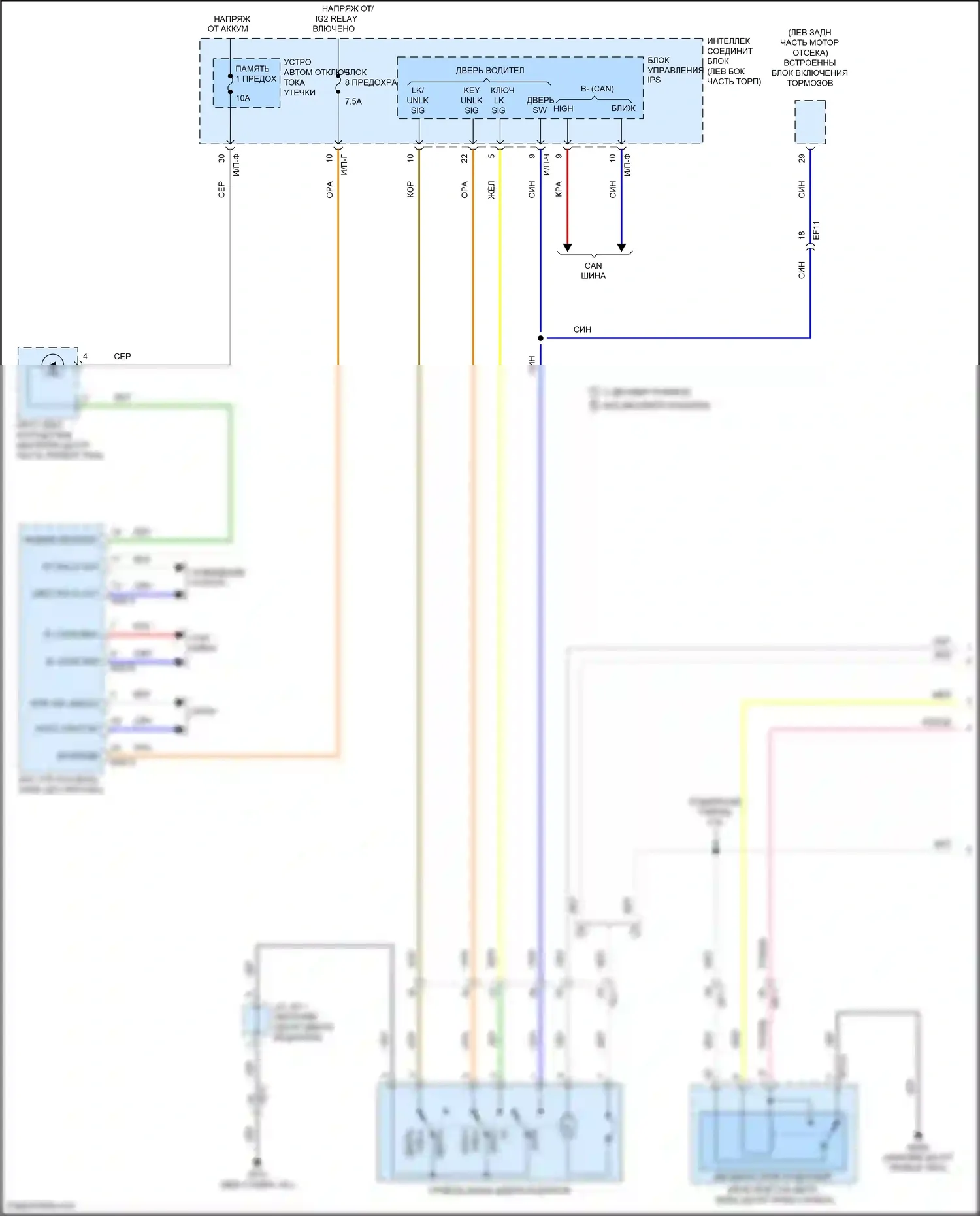 Sonata Hyundai VII (2014-2017): Электросхема центрального замка, гибрид без имов (1 из 3) 