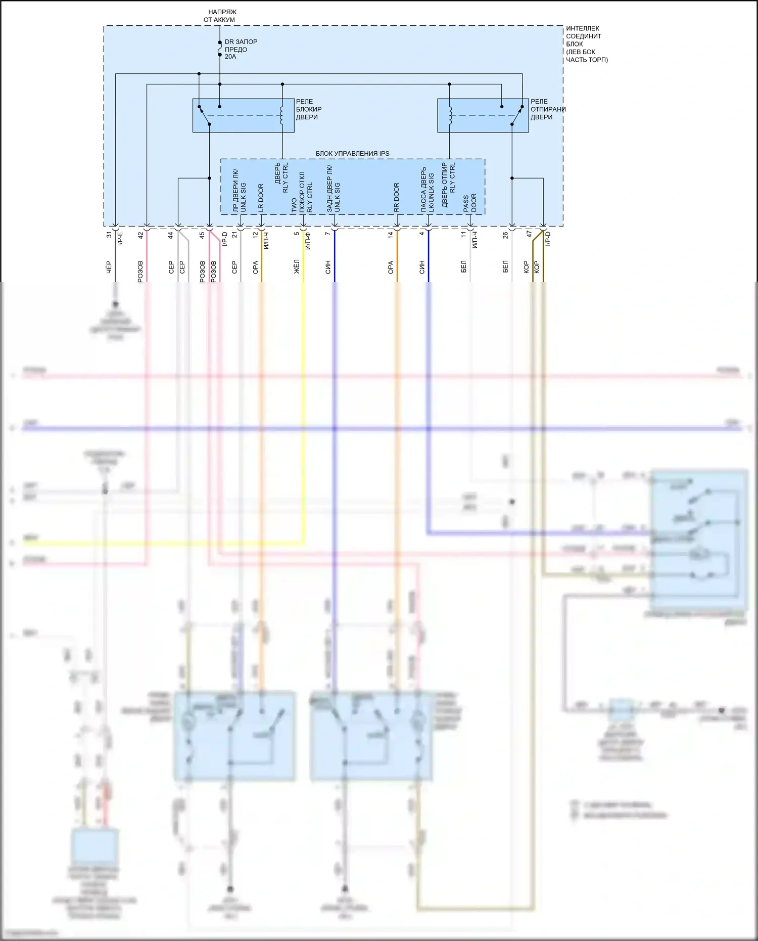 Sonata Hyundai VII (2014-2017): Электросхема центрального замка, гибрид с ims (2 из 3) 