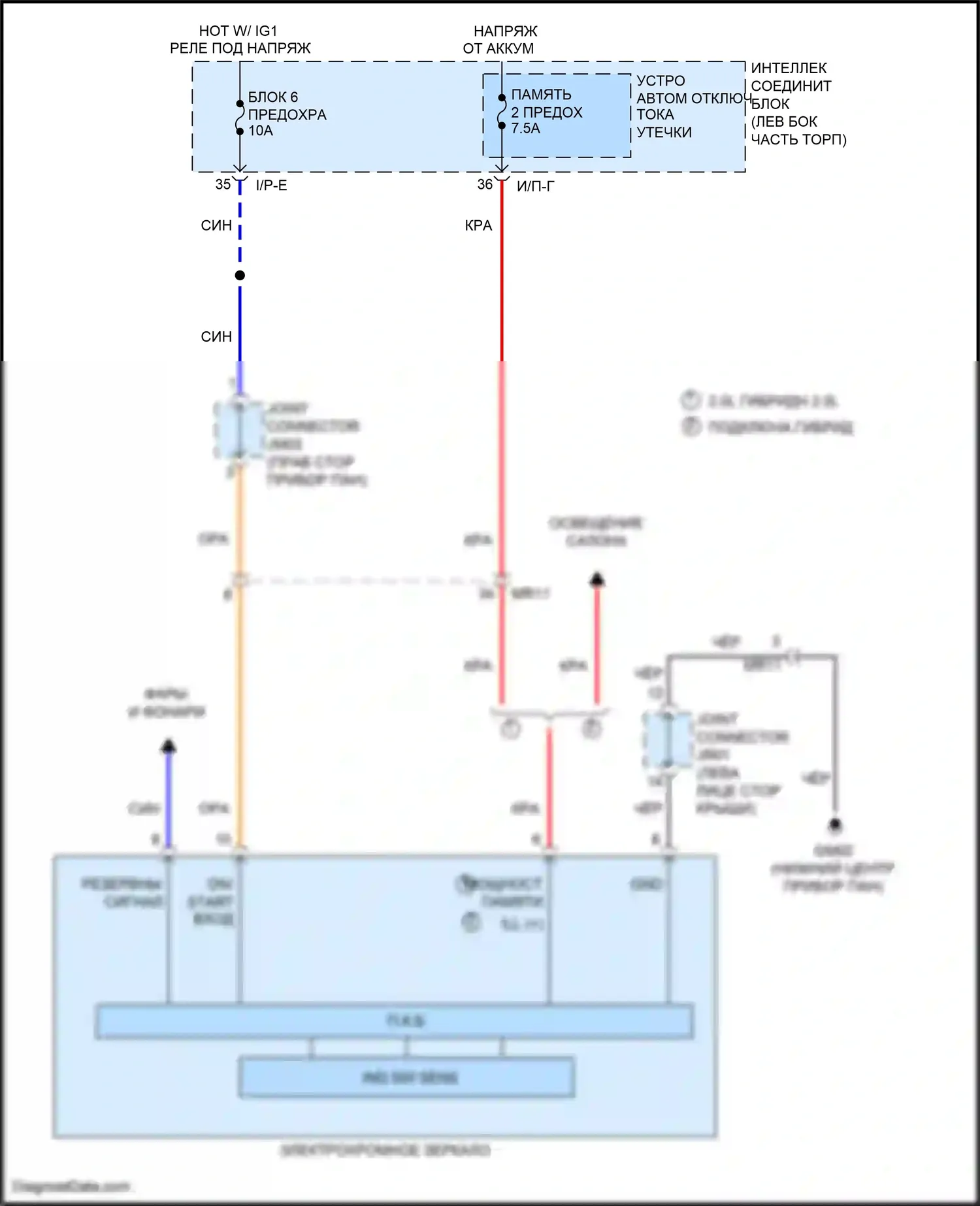 Sonata Hyundai VII (2014-2017): Электрохромная электросхема зеркала, гибрид без mts homelink и компаса 