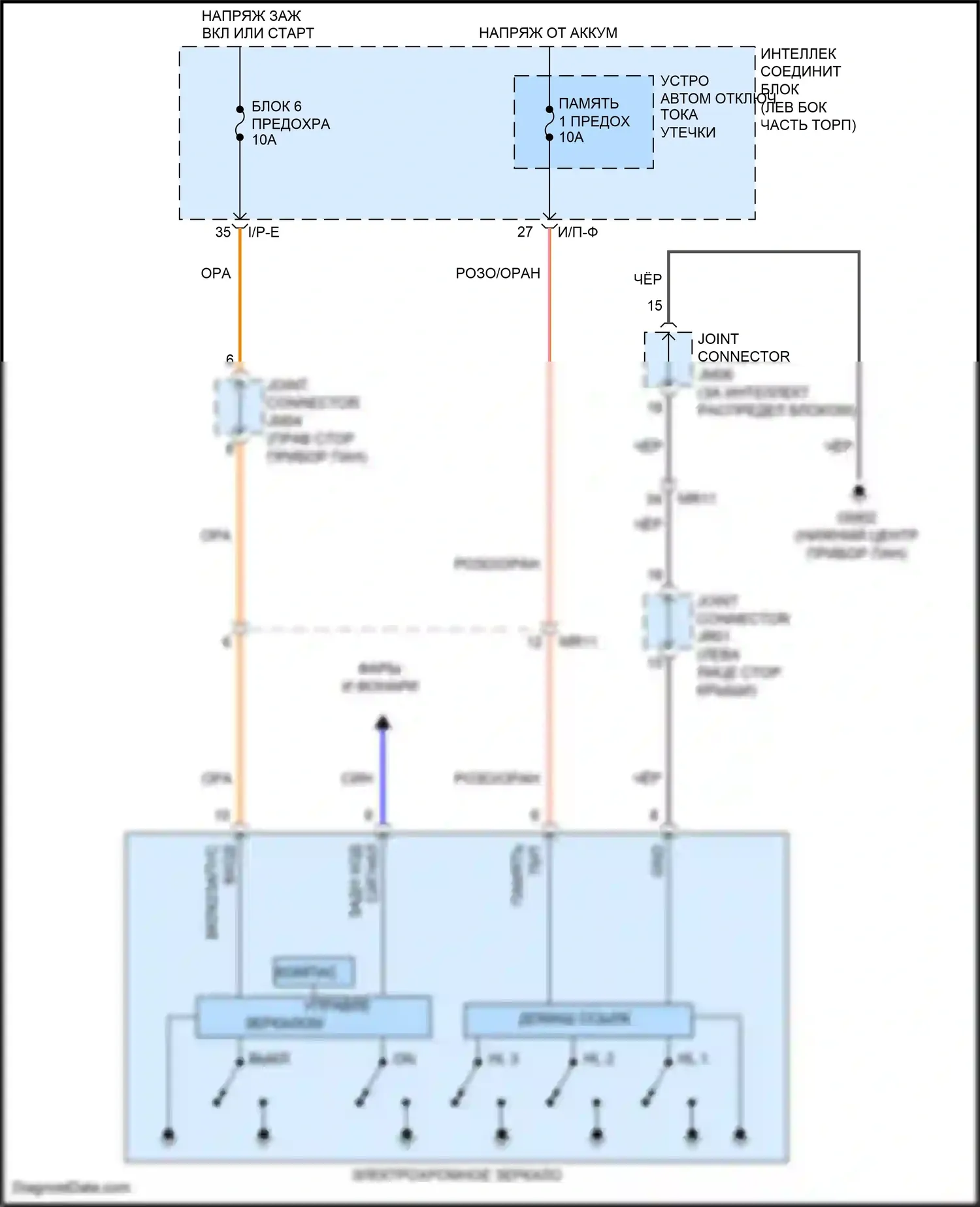 Sonata Hyundai VII (2014-2017): Электросхема электрохромного зеркала, кроме гибридного с homelink и компасом 
