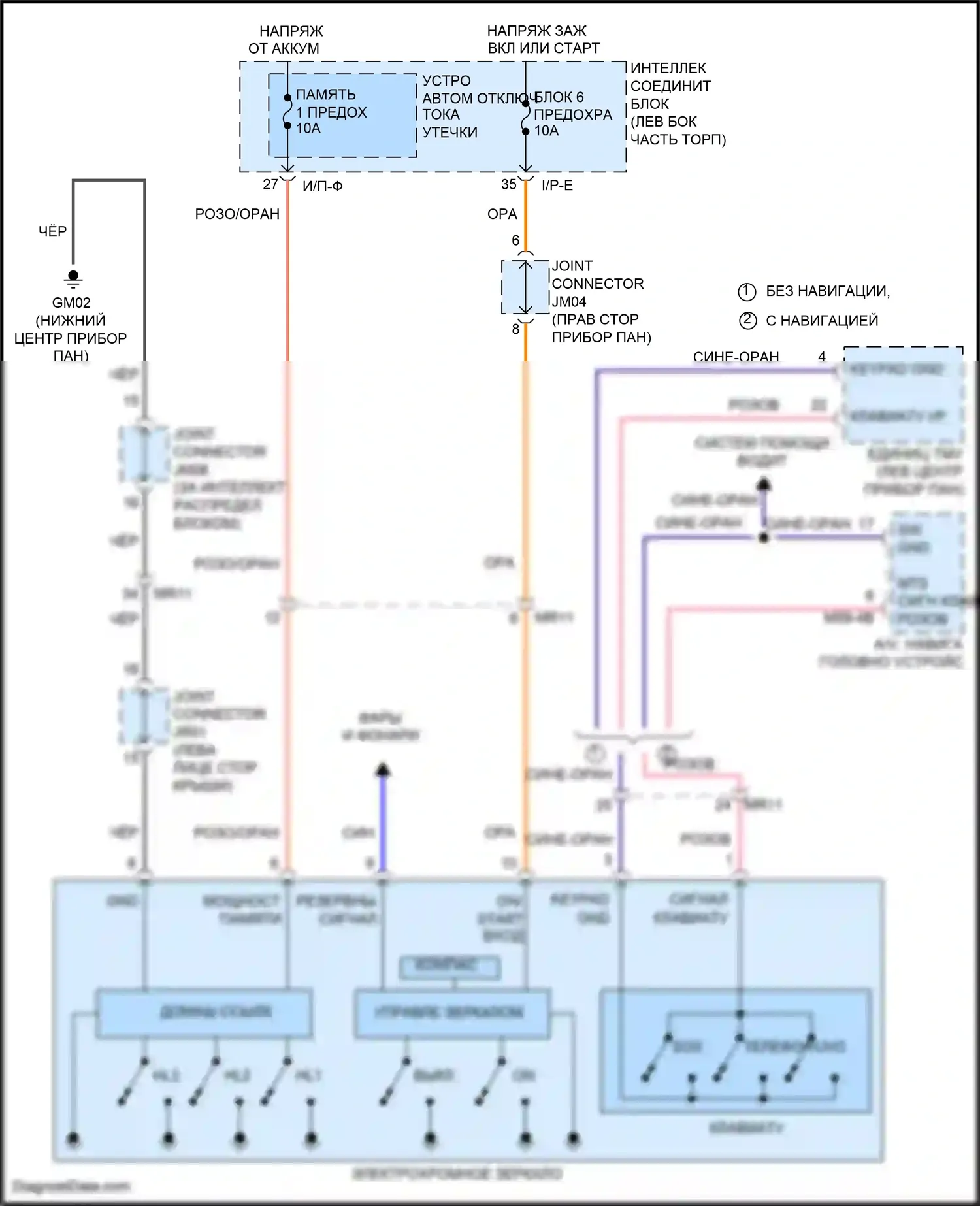 Sonata Hyundai VII (2014-2017): Электросхема электрохромного зеркала, кроме гибридного с компасом homelink и mts 
