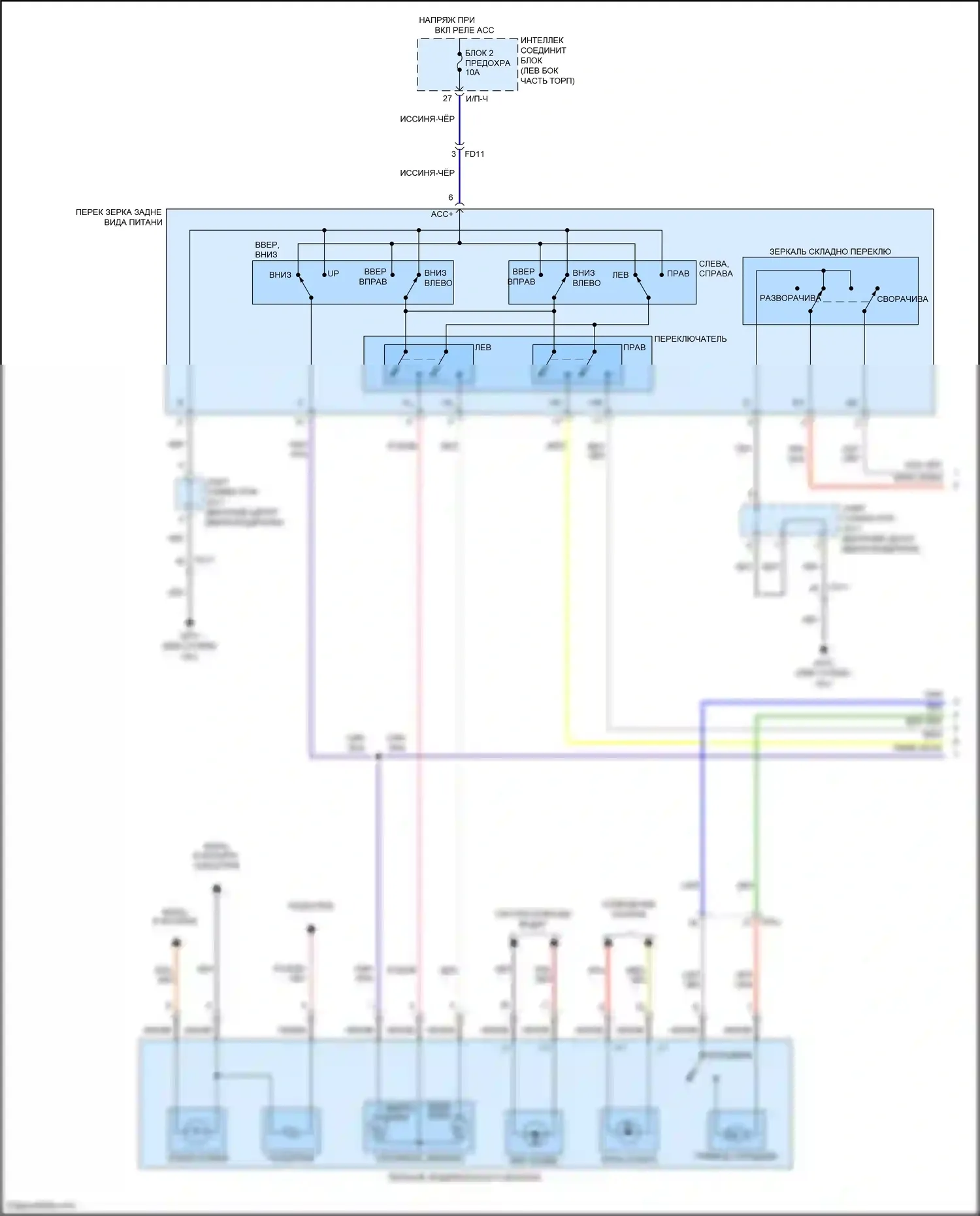 Sonata Hyundai VII (2014-2017): Управление зеркалами заднего вида электросхема, гибридная (1 из 2) 