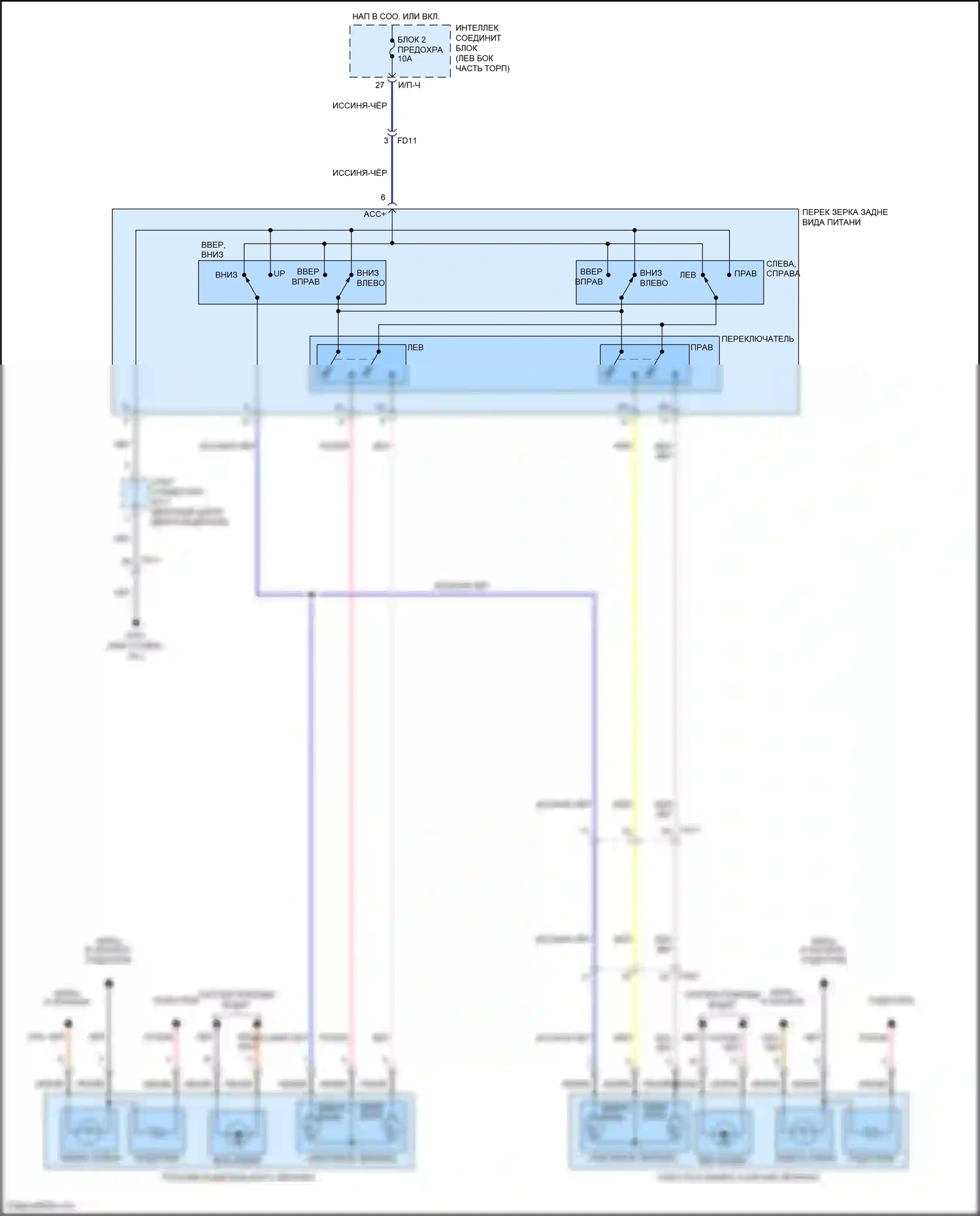 Sonata Hyundai VII (2014-2017): Управление зеркалами заднего вида электросхема соединений, за исключением гибридных и подключаемых гибридных 
