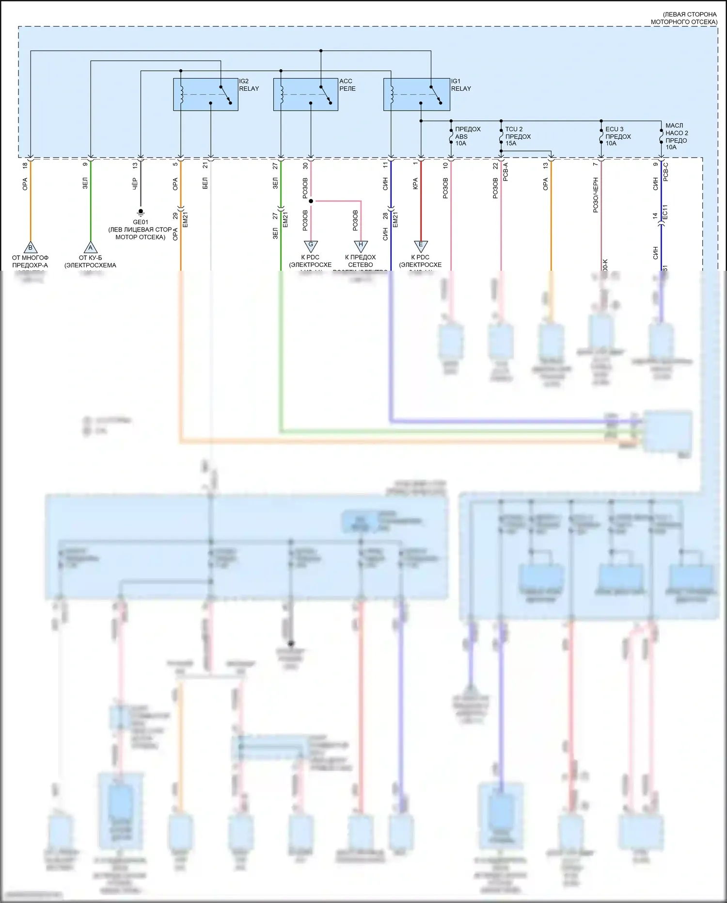Sonata Hyundai VIII рестайлинг (2023-2024): Электросхема блока предохранителей реле, кроме гибридного (2 из 11) 