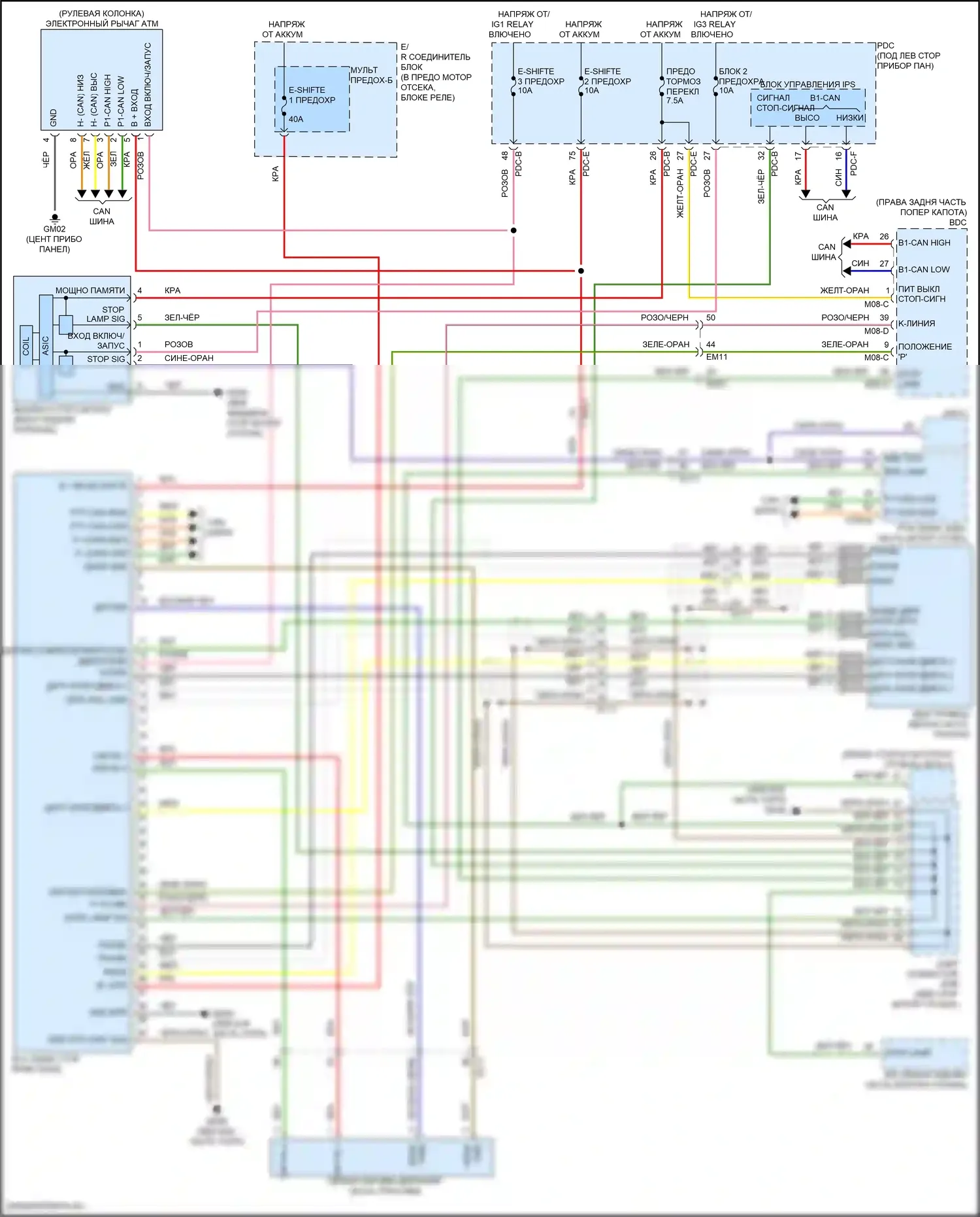 Sonata Hyundai VIII рестайлинг (2023-2024): Электросхема блокировки селектора, гибридная 