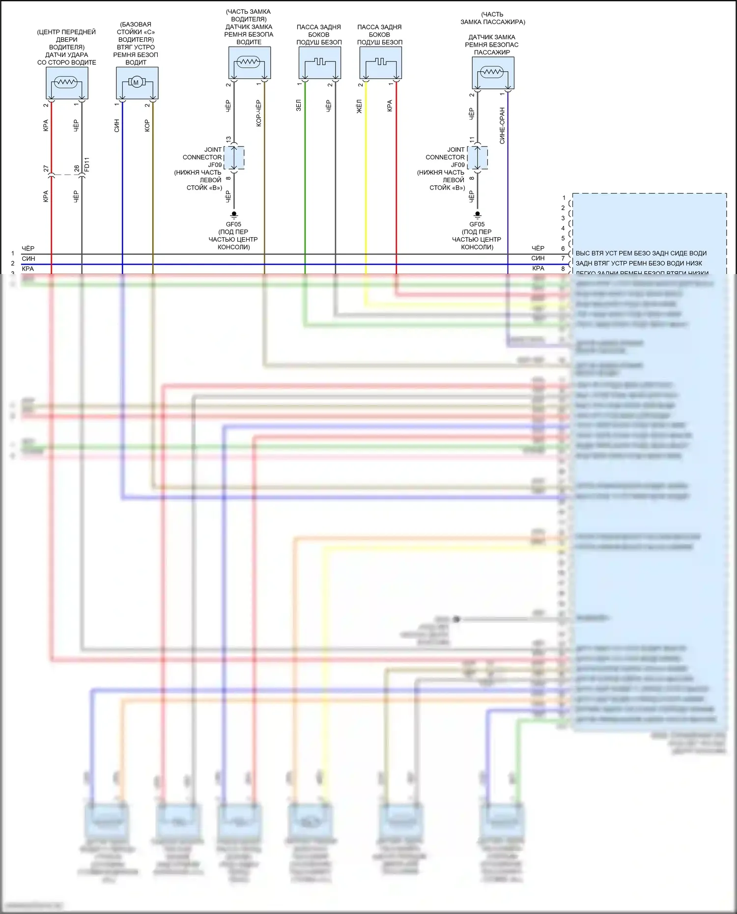 Sonata Hyundai VIII рестайлинг (2023-2024): Электросхема подушек безопасности, кроме гибридной (3 из 3) 