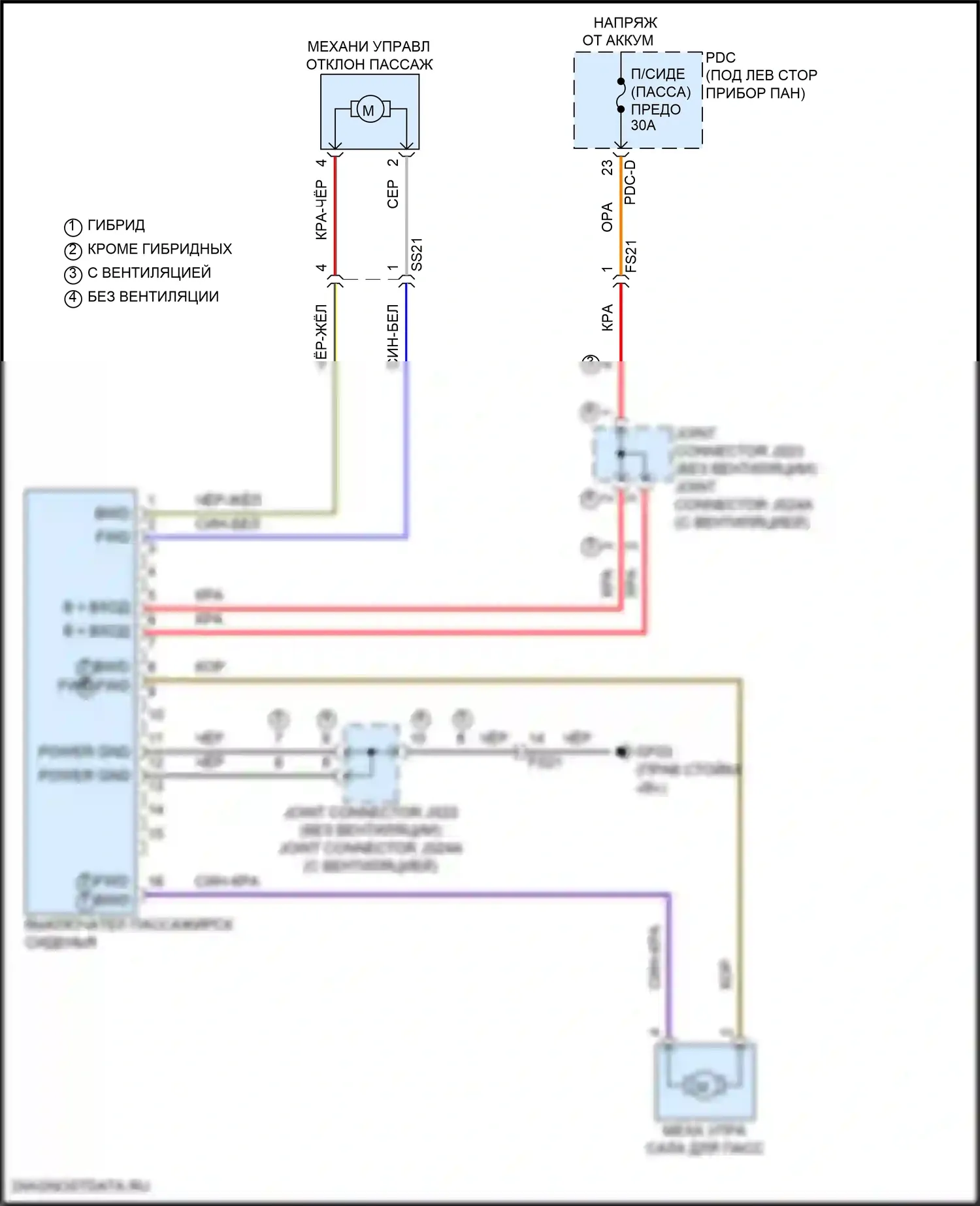 Sonata Hyundai VIII рестайлинг (2023-2024): Электросхема сиденья питания для пассажиров, 4-ходовая без релаксации и перехода в выключатель 