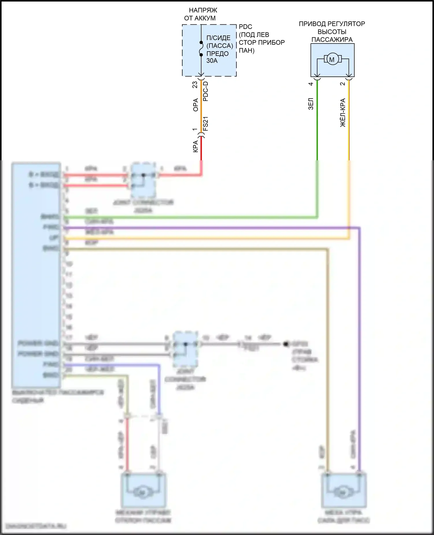 Sonata Hyundai VIII рестайлинг (2023-2024): Электросхема сиденья питания для пассажиров, 6-ходовая без релаксации и перехода в выключатель 