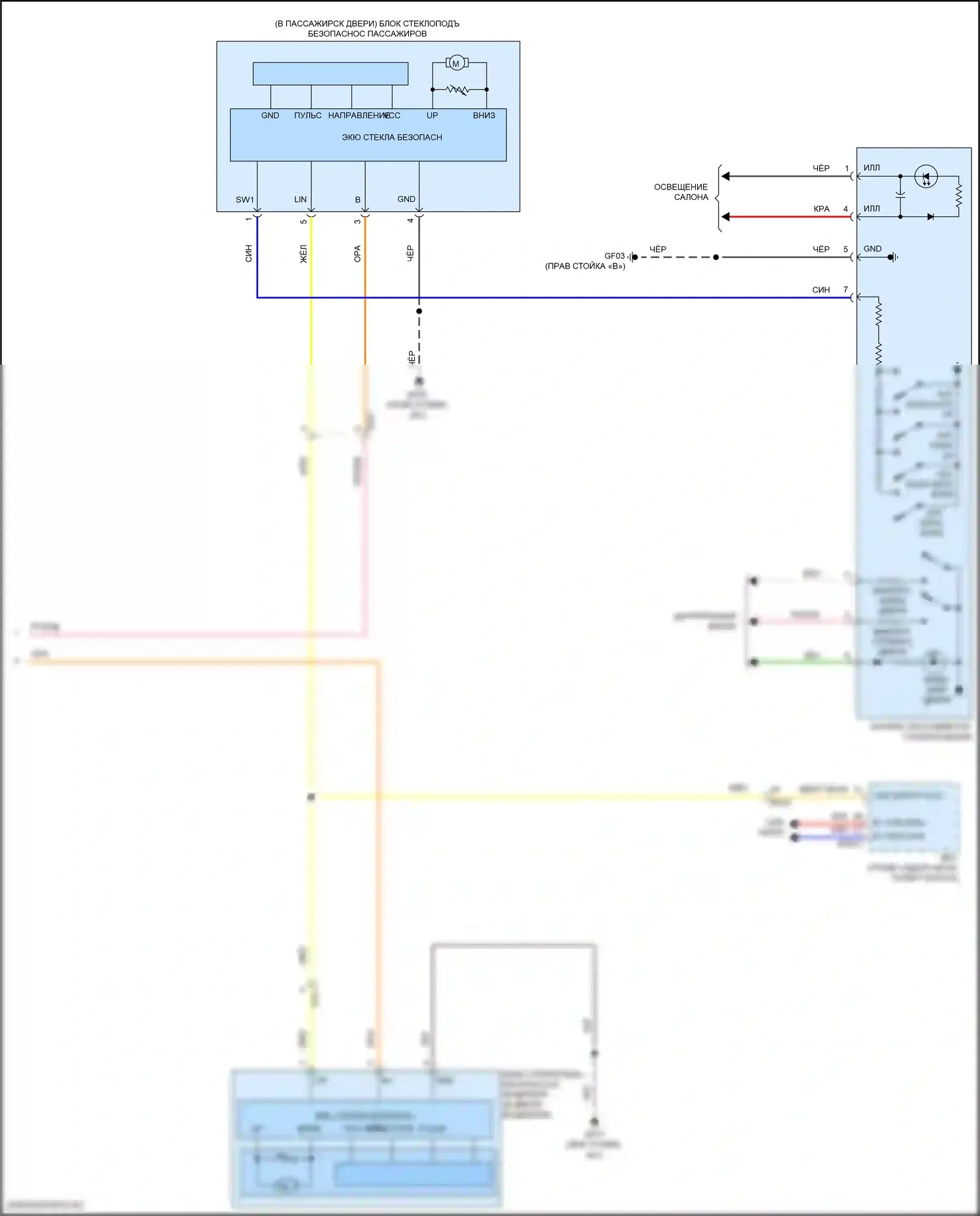 Sonata Hyundai VIII рестайлинг (2023-2024): Электросхема стеклоподъемников, с фронтальным авто вверх/вниз и стеклоподъемниками безопасности (3 из 3) 