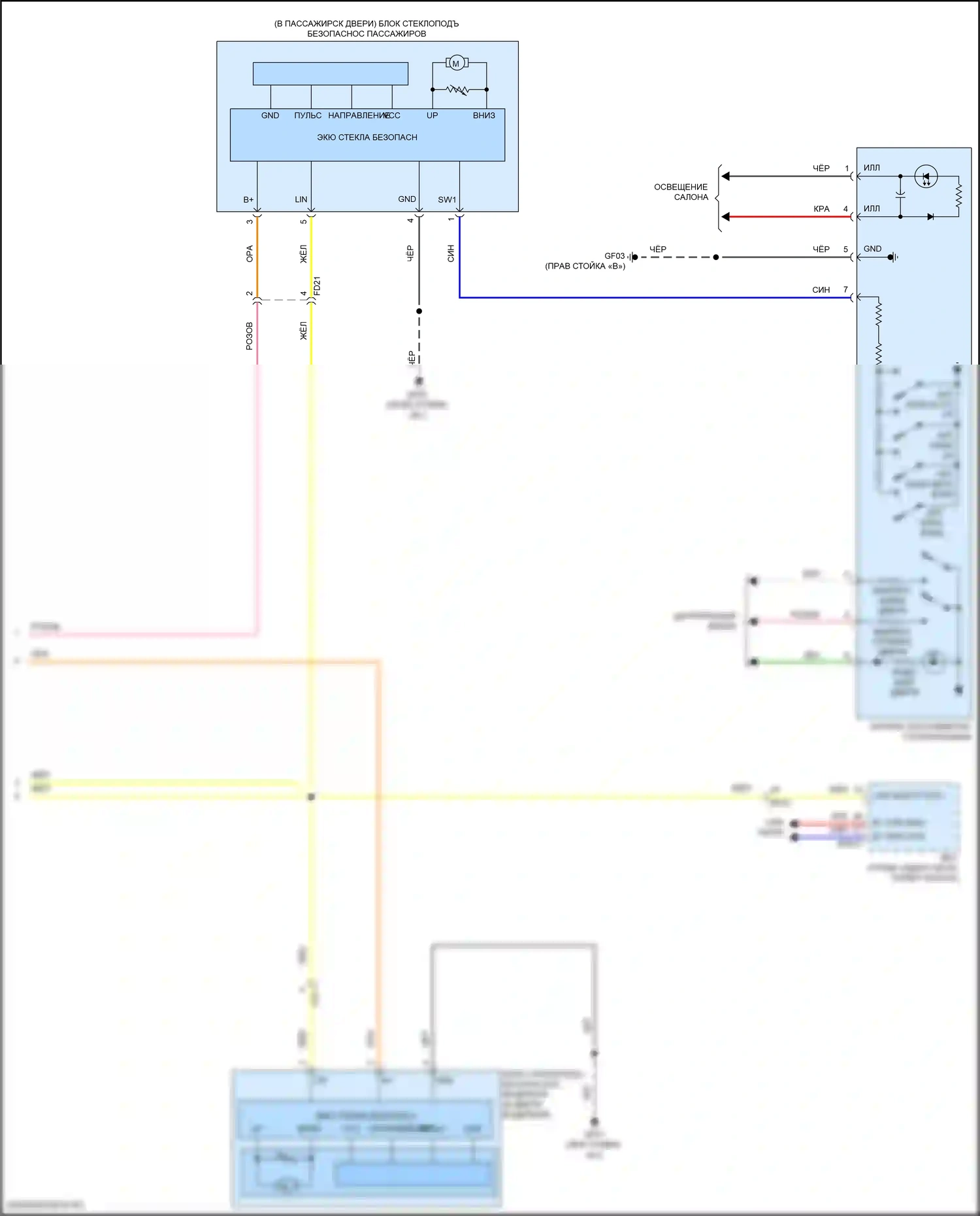 Sonata Hyundai VIII рестайлинг (2023-2024): Электросхема стеклоподъемников, с передним и задним автоматическими стеклоподъемниками и стеклоподъемниками безопасности (3 из 3) 