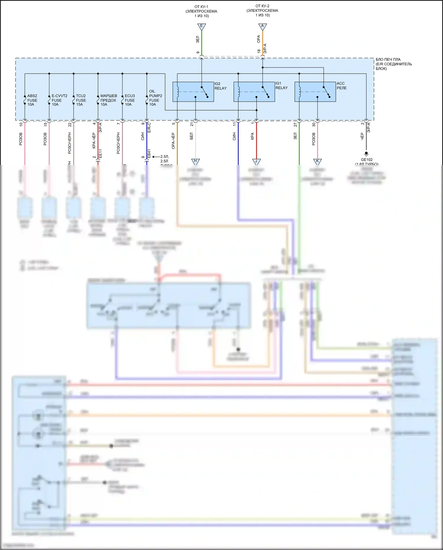Sonata Hyundai VIII (2019-2023): Электросхема блока предохранителей реле, кроме гибридного (2 из 10) 