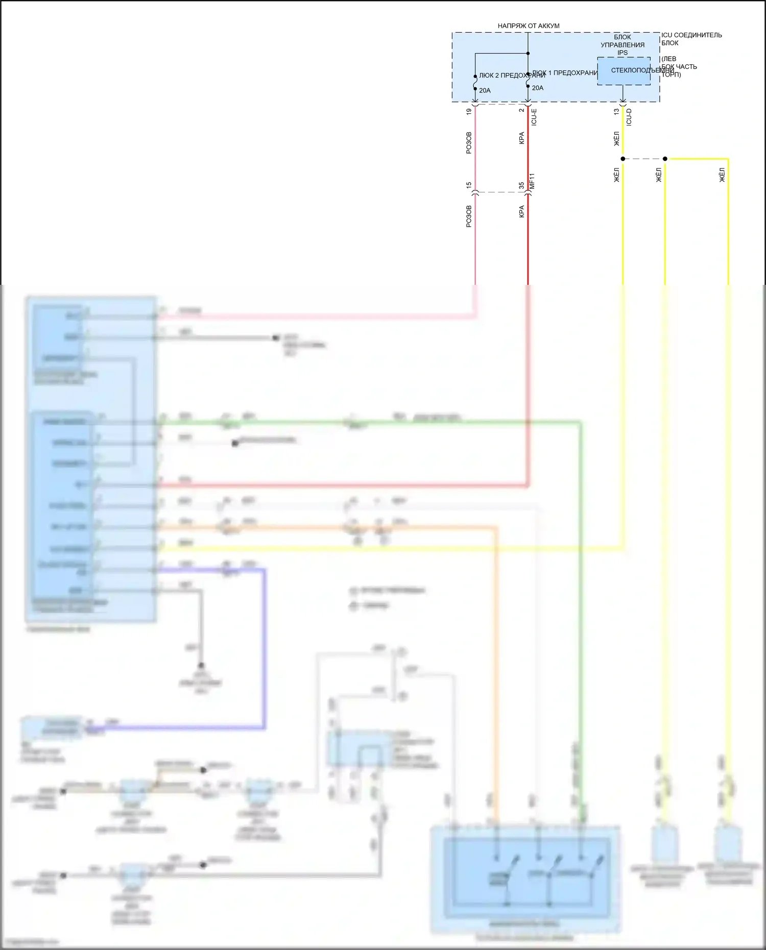 Sonata Hyundai VIII (2019-2023): Электросхема складной крыши/люка, с панорамным 