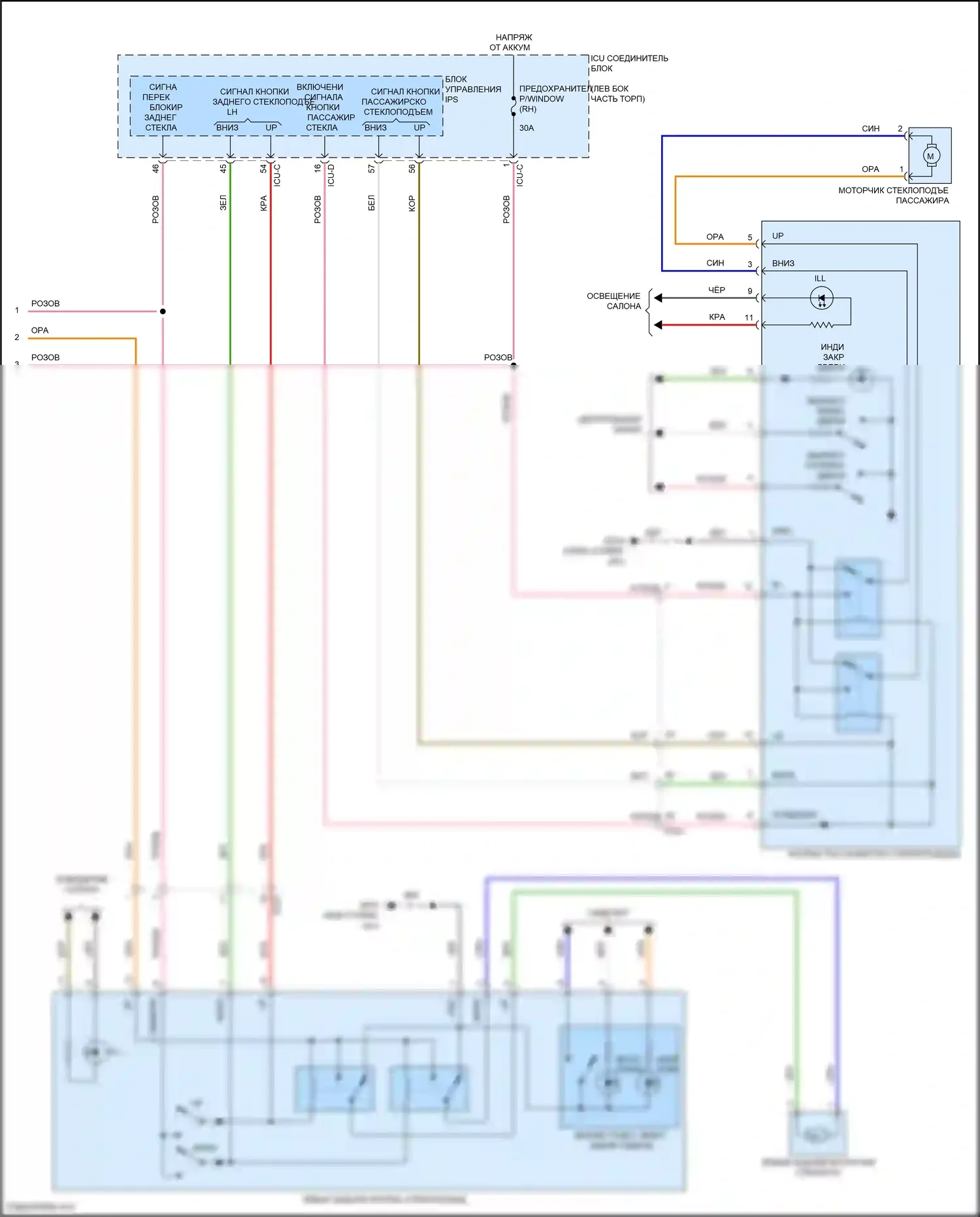 Sonata Hyundai VIII (2019-2023): Электросхема стеклоподъемников, гибрид без пассажирского авто вверх/вниз и безопасность (2 из 2) 