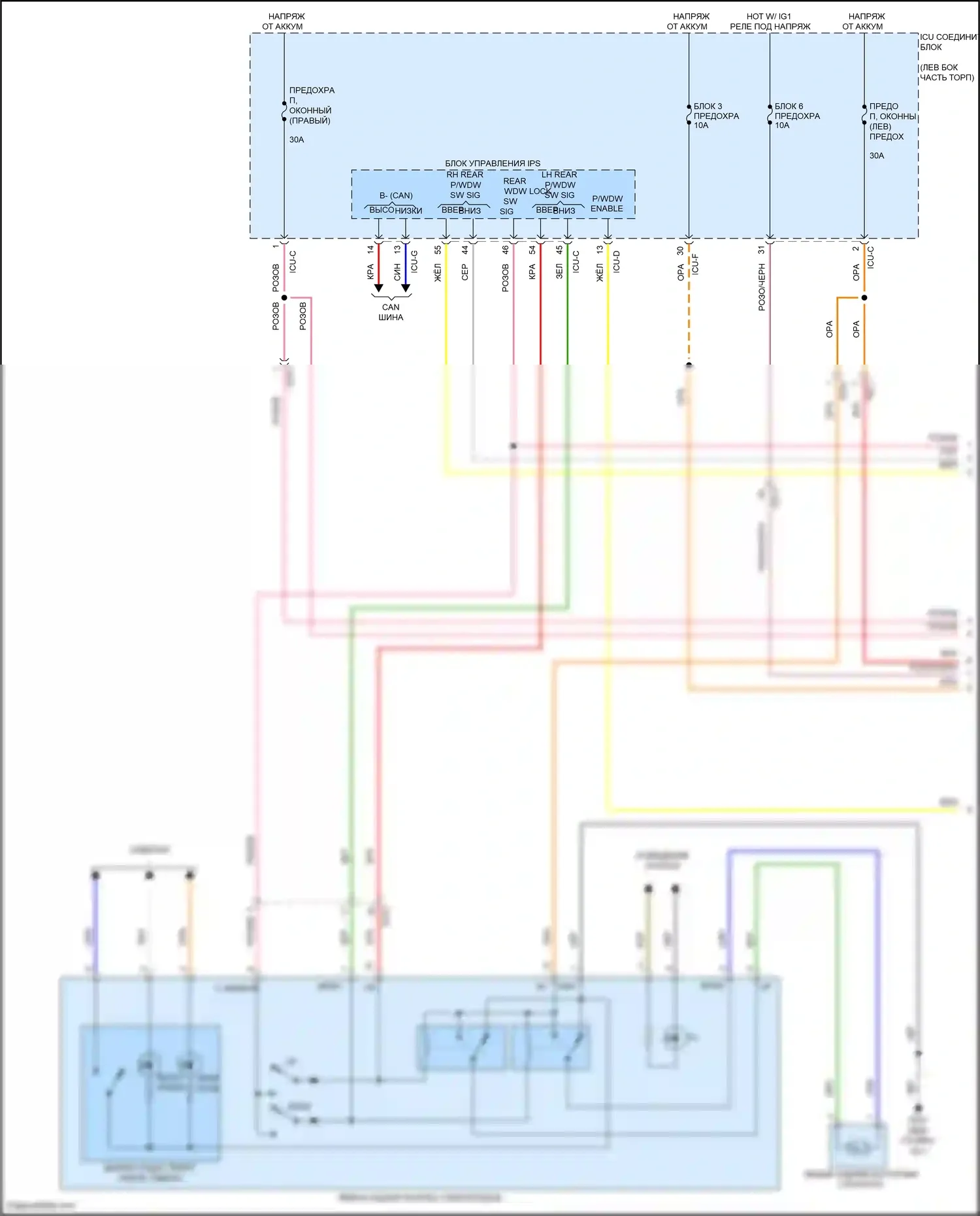 Sonata Hyundai VIII (2019-2023): Электросхема стеклоподъемников, гибрид с пассажирским авто вверх/вниз и безопасность (1 из 3) 