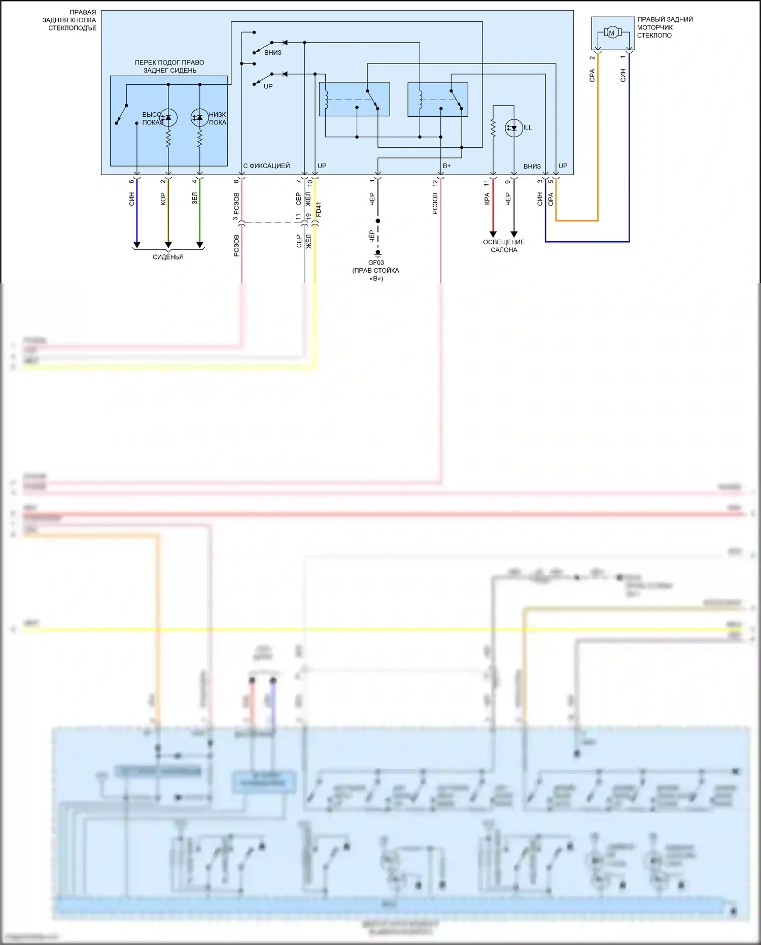 Sonata Hyundai VIII (2019-2023): Электросхема стеклоподъемников, гибрид с пассажирским авто вверх/вниз и безопасность (2 из 3) 