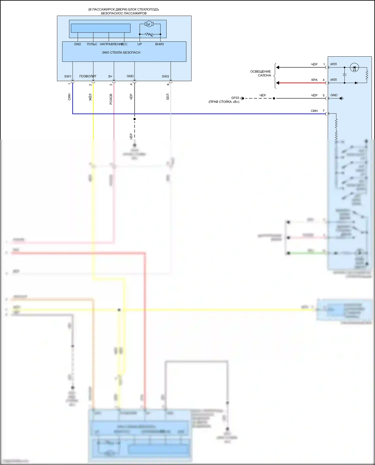 Sonata Hyundai VIII (2019-2023): Электросхема стеклоподъемников, гибрид с пассажирским авто вверх/вниз и безопасность (3 из 3) 