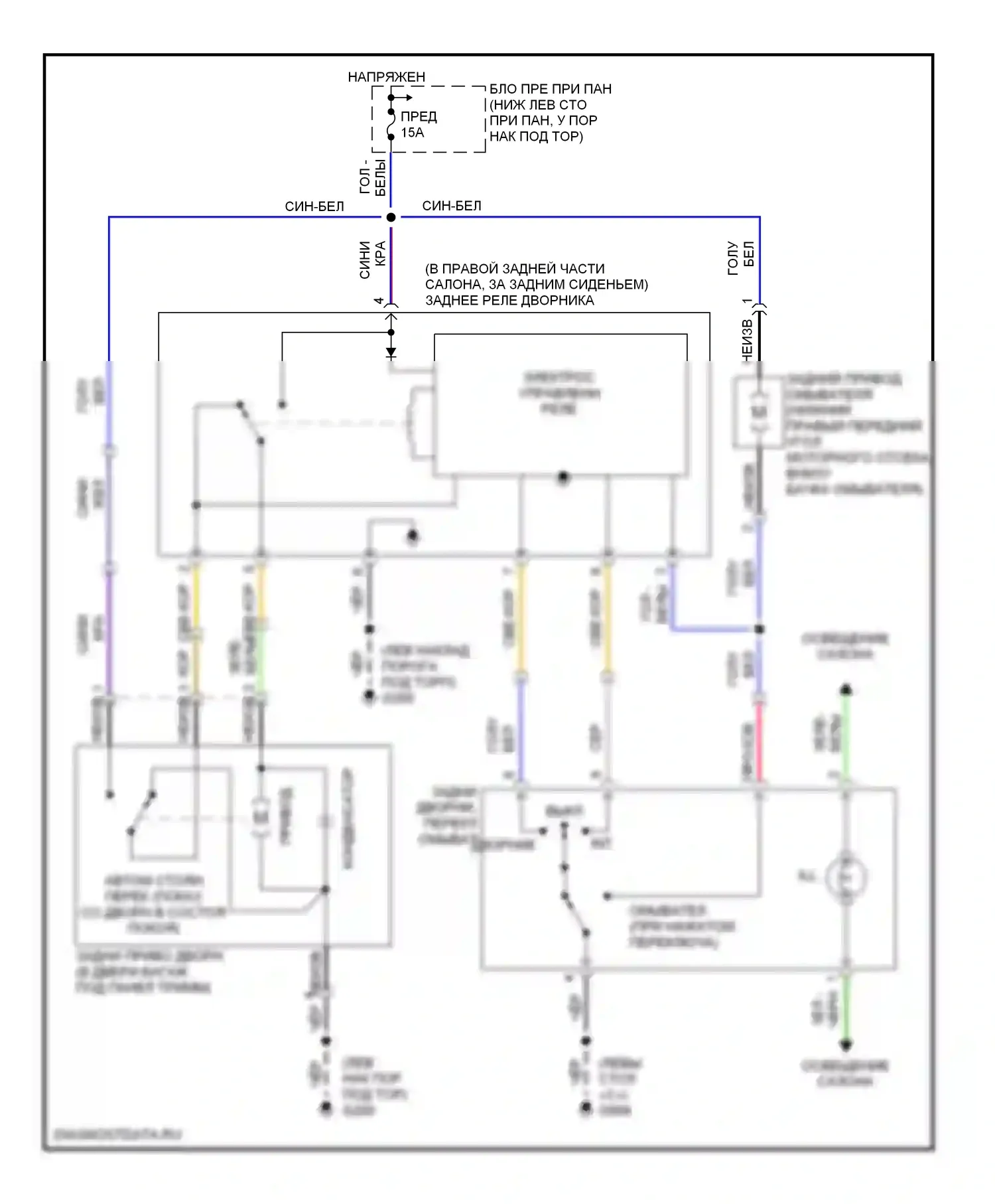 Tiburon Hyundai I рестайлинг (1999-2002): Электросхема задних дворников и омывателей 