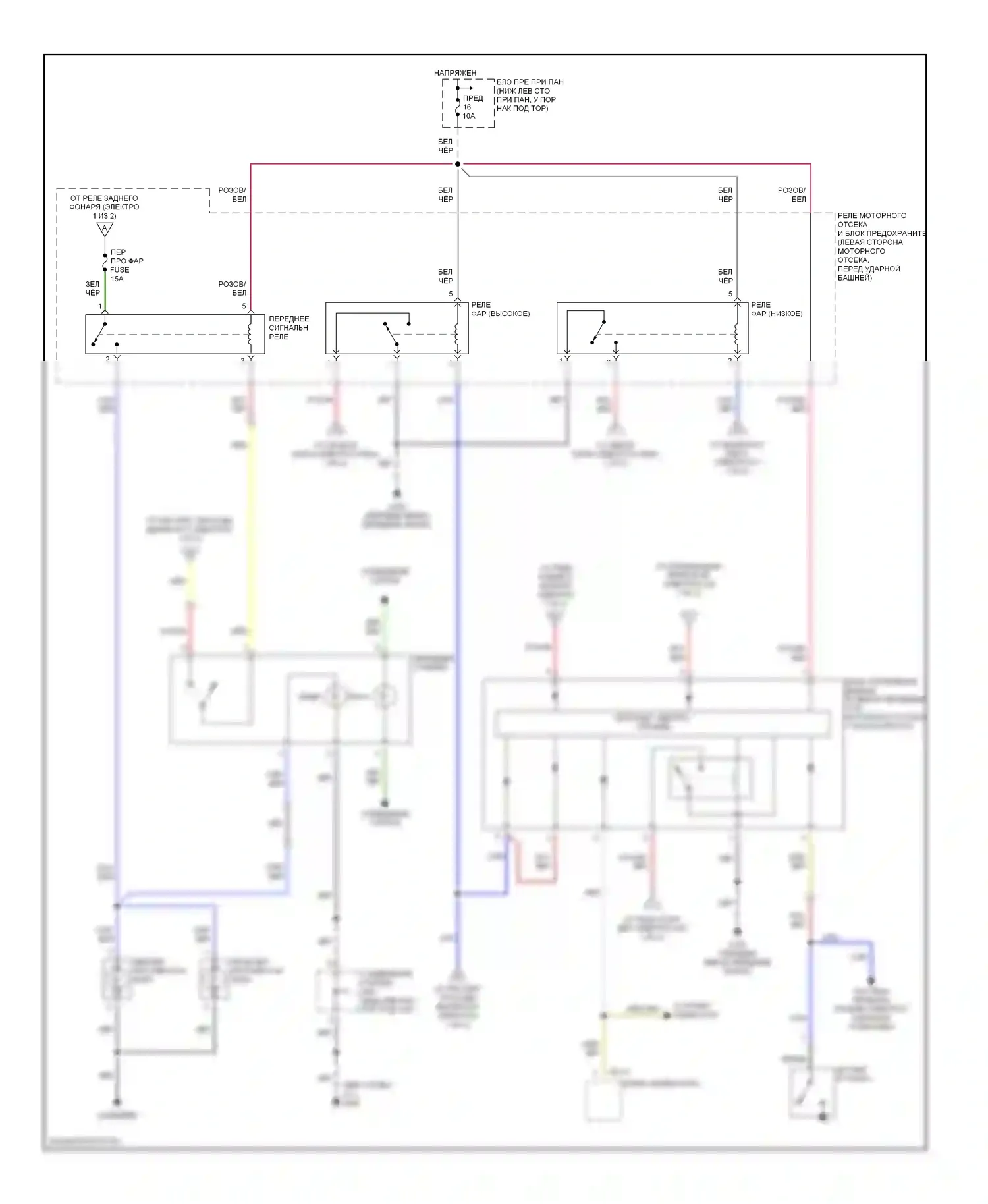 Tiburon Hyundai I рестайлинг (1999-2002): Электросхема фар, с дрелью (2 из 2) 