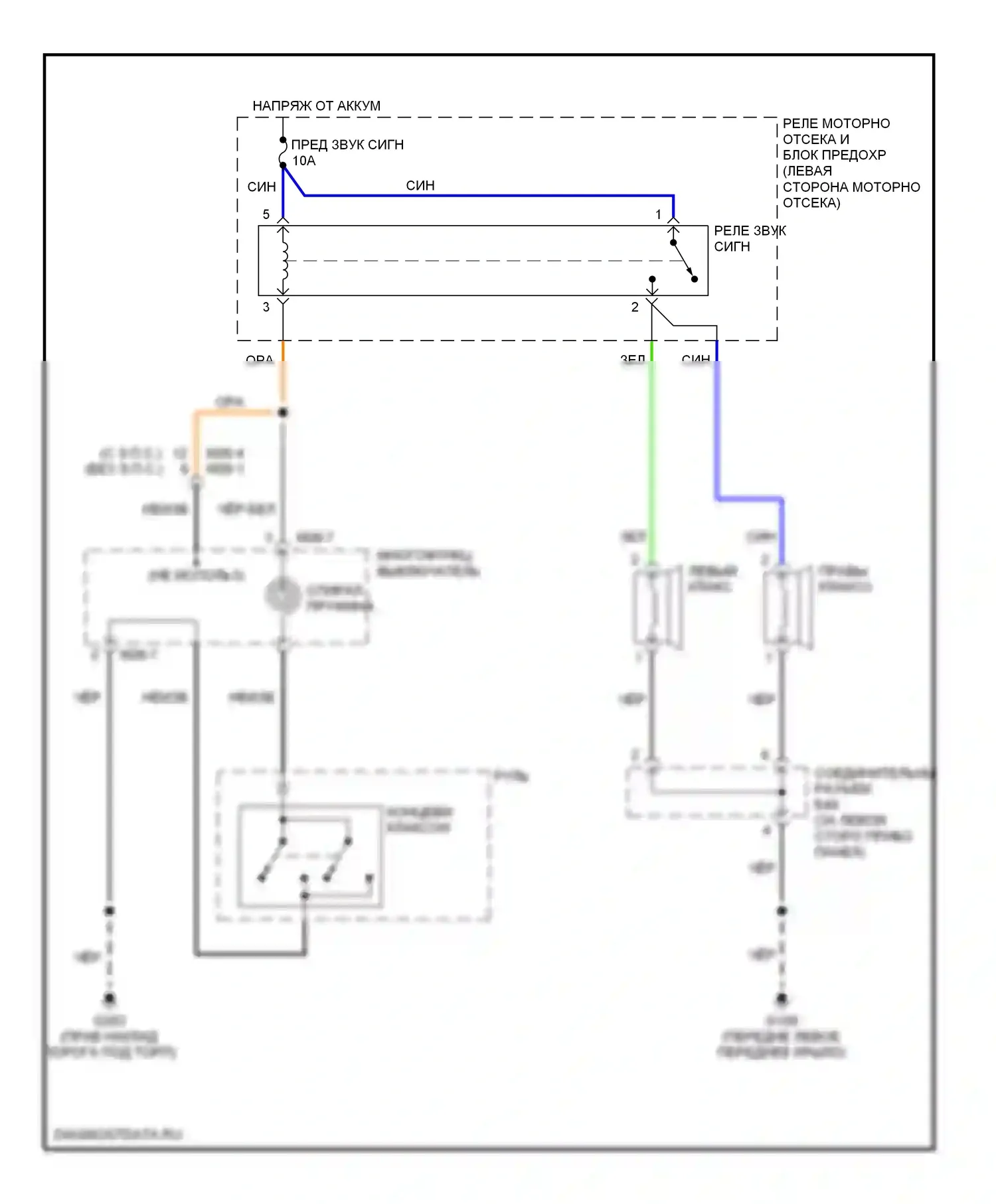 Tiburon Hyundai I рестайлинг (1999-2002): Электросхема клаксона 