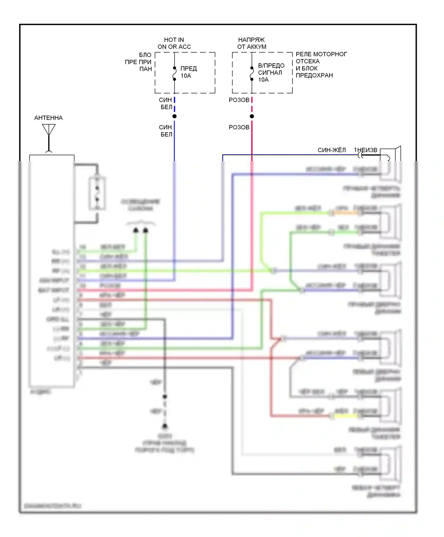Tiburon Hyundai I рестайлинг (1999-2002): Магнитола электросхем 