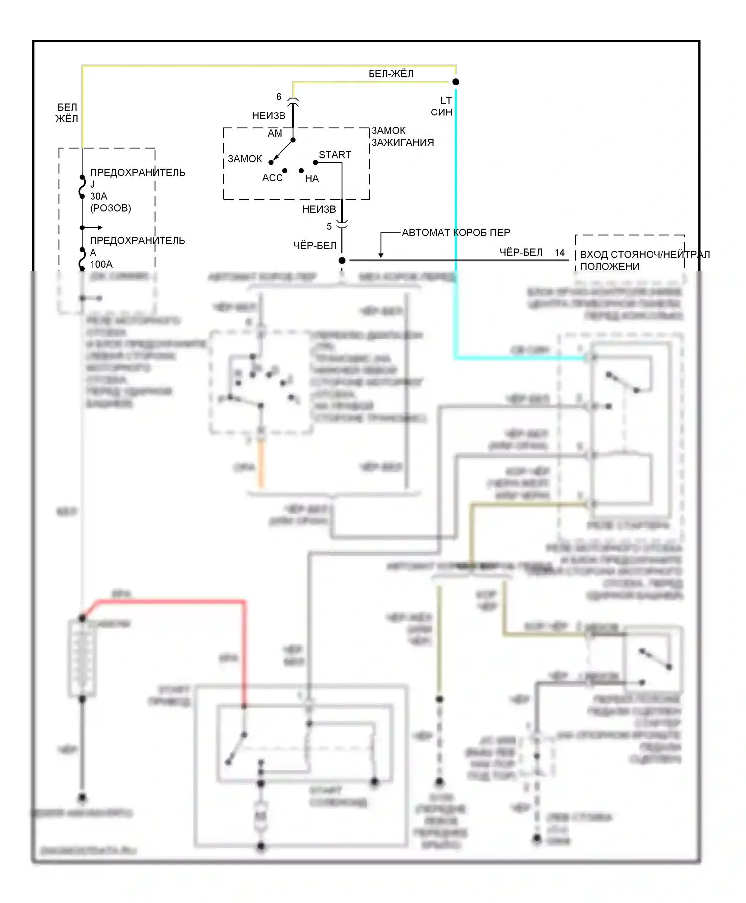 Tiburon Hyundai I рестайлинг (1999-2002): Электросхема стартера 