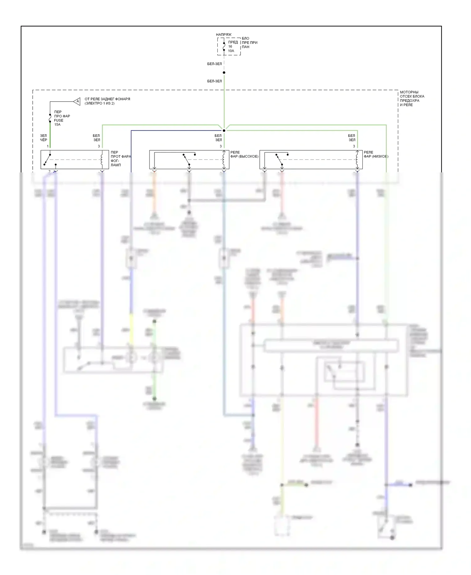 Tiburon Hyundai I (1996-1999): Электросхема фар/противотуманных фар, с дрелью (2 из 2) 