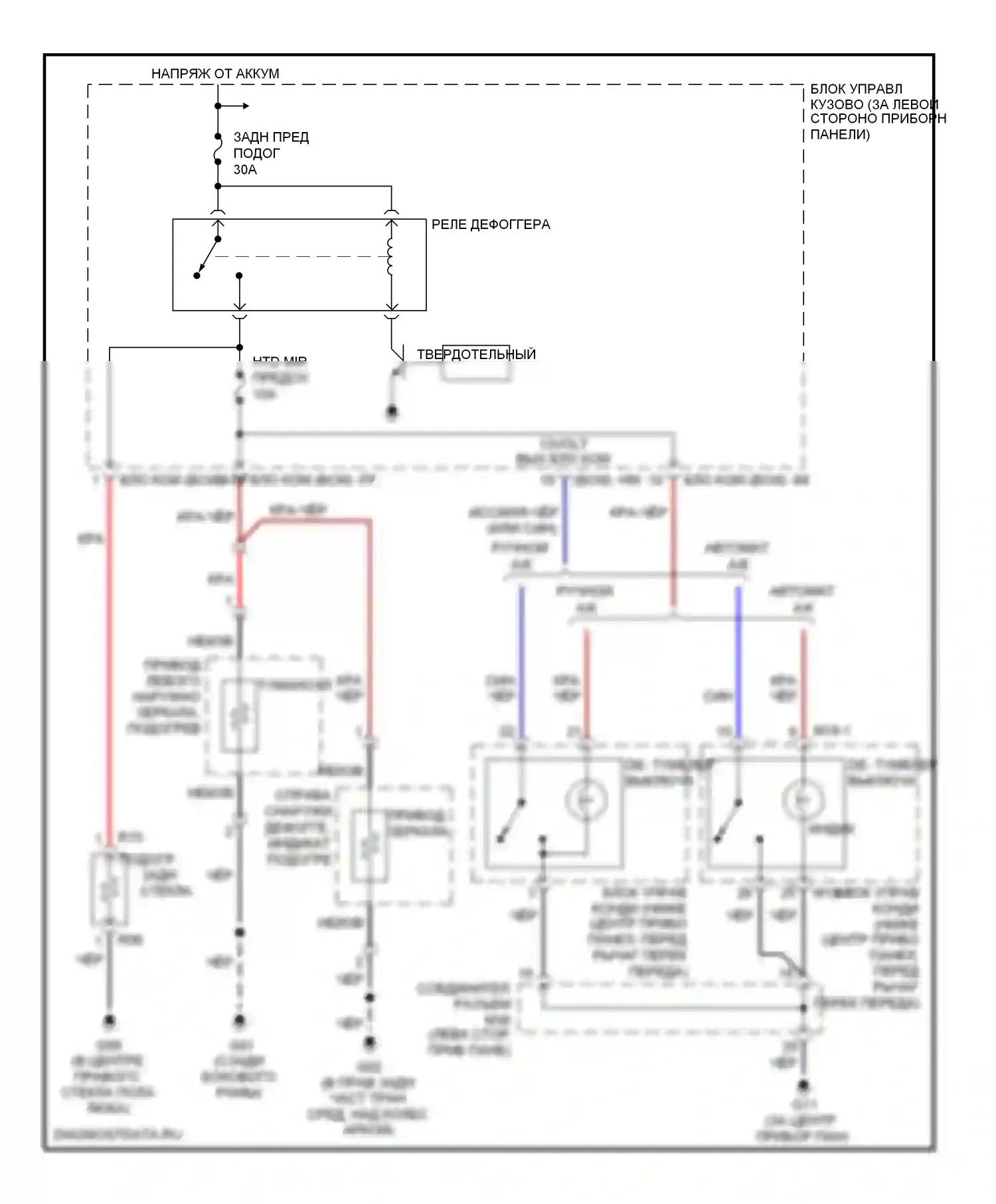 Tiburon Hyundai II рестайлинг (2007-2009): Электросхема подогрева стекол 