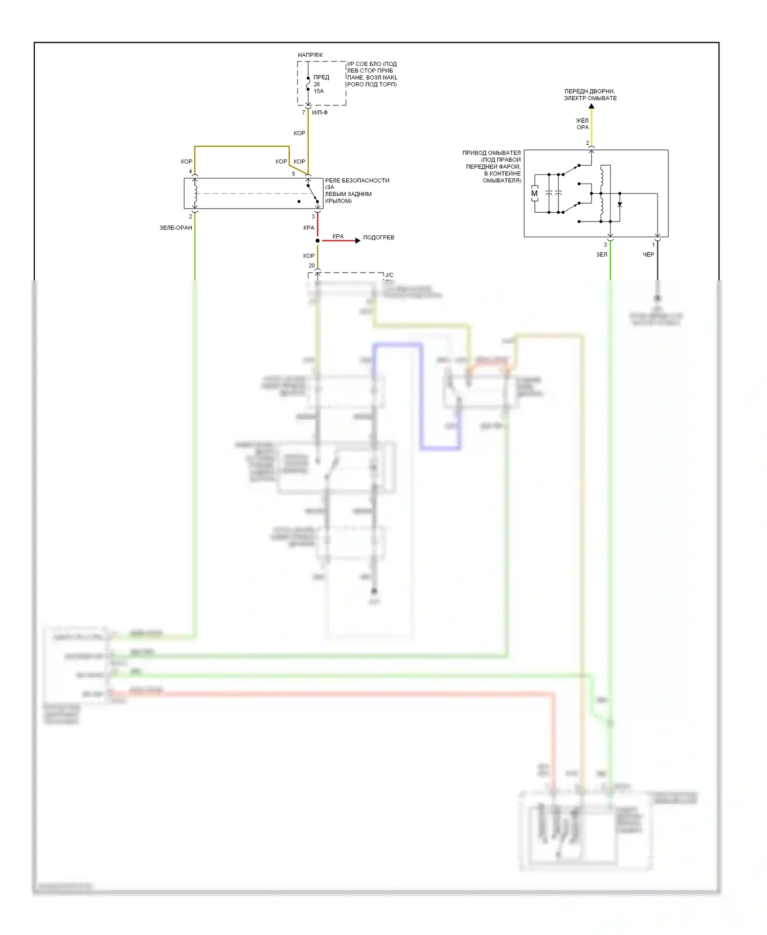Tucson Hyundai I (2004-2011): Электросхема задних дворников и омывателей 