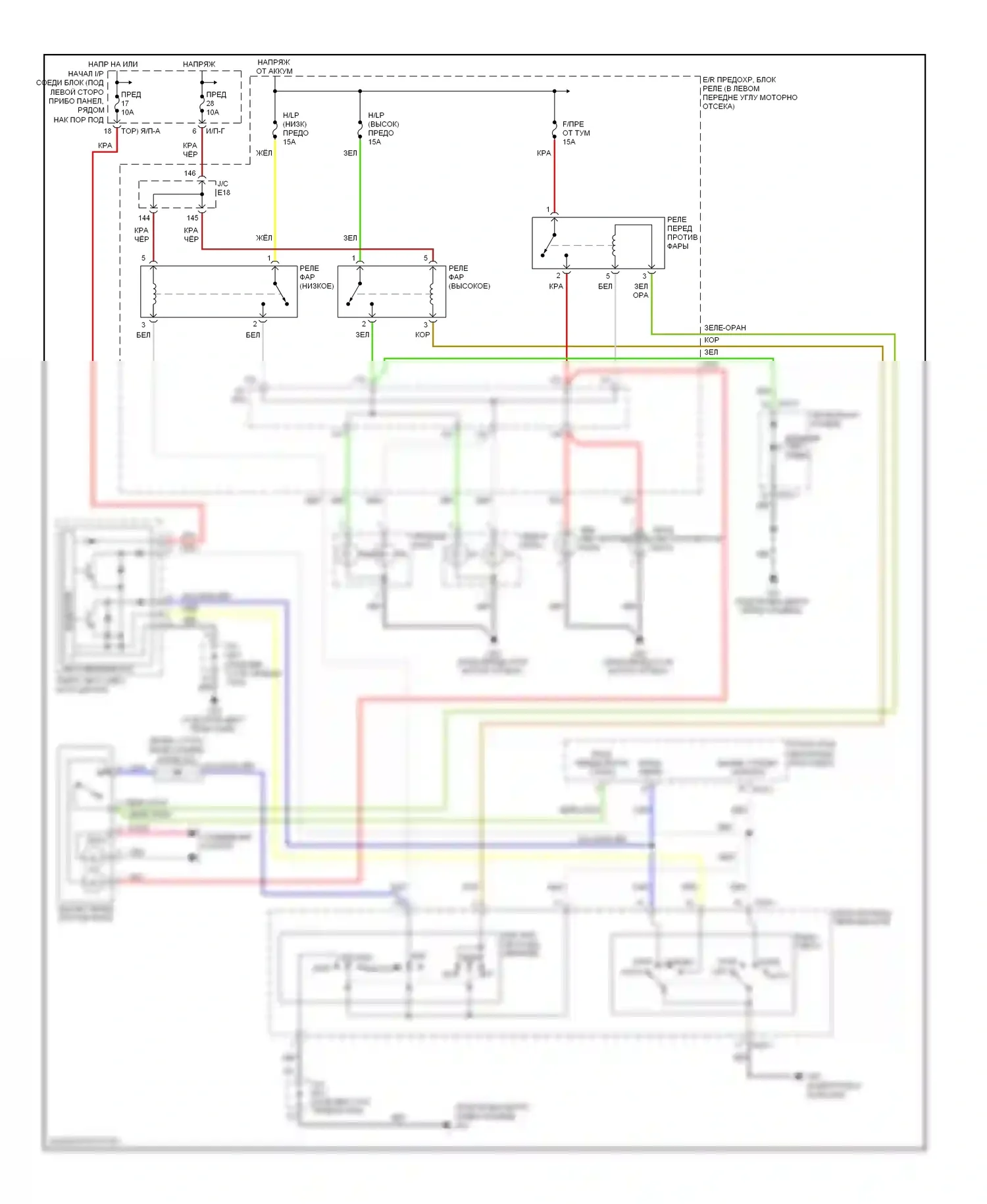 Tucson Hyundai I (2004-2011): Электросхема фар, с автолампами 