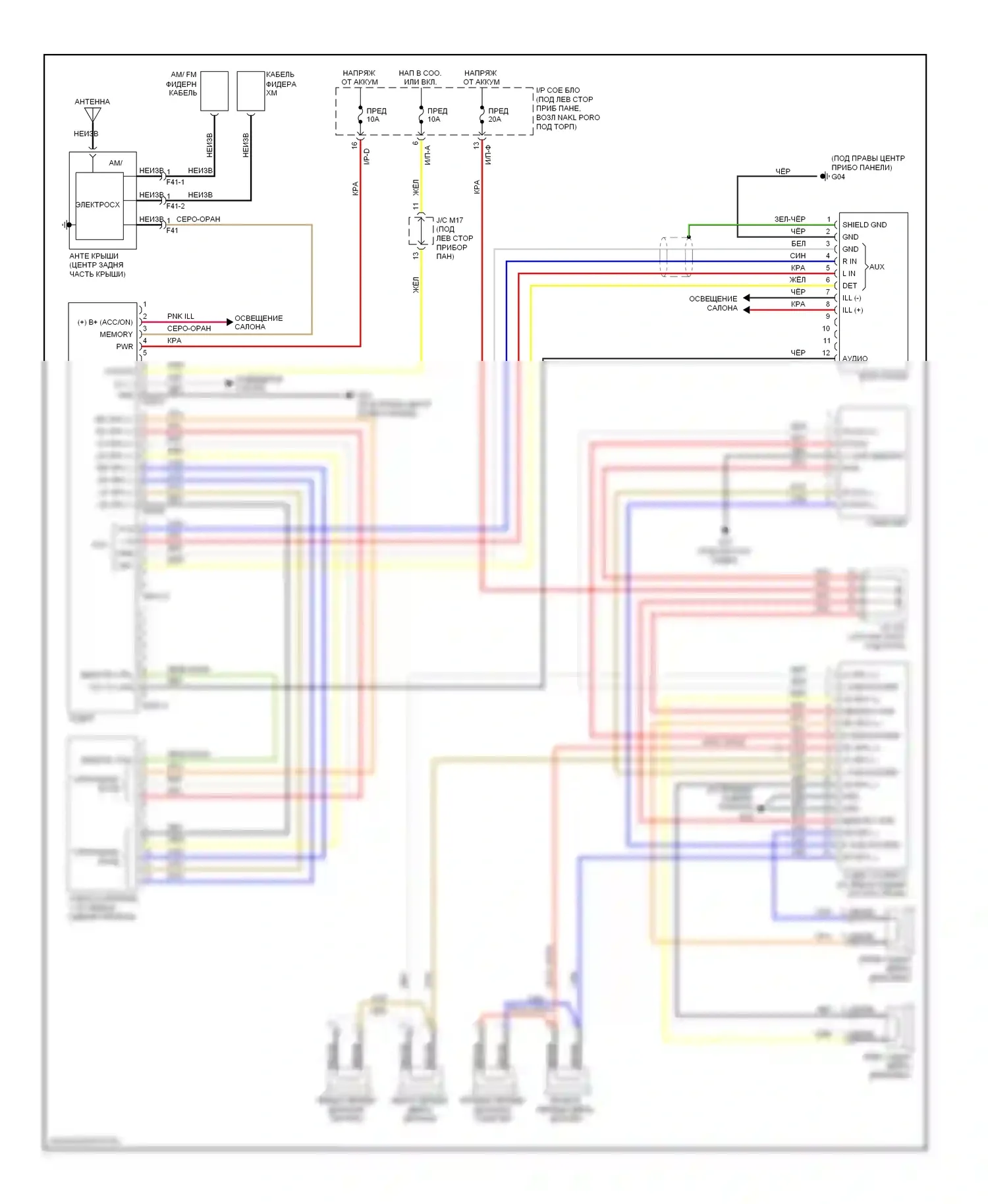 Tucson Hyundai I (2004-2011): Электросхема магнитолы, с усилителем 