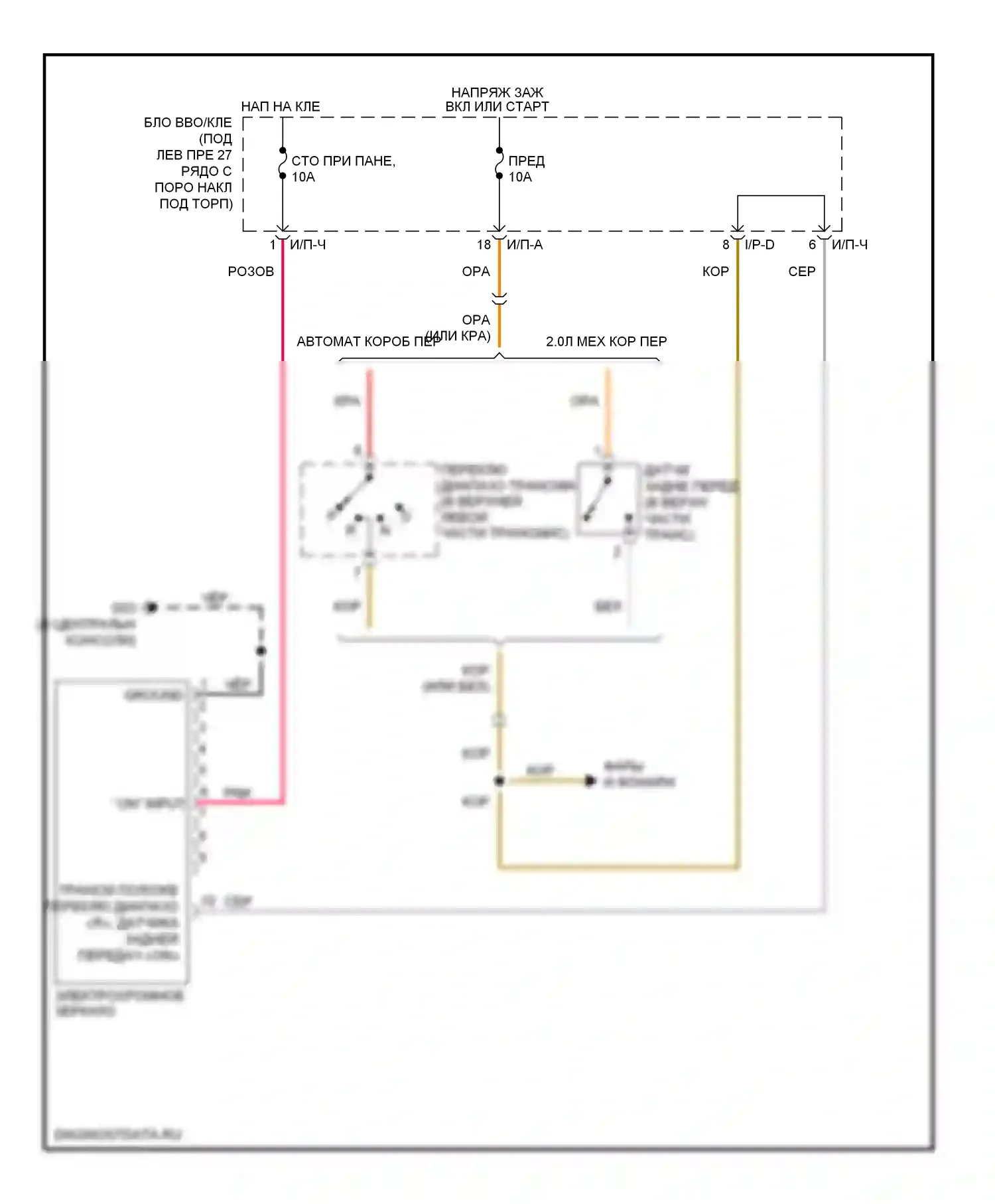 Tucson Hyundai I (2004-2011): Электросхема электрохромного зеркала 
