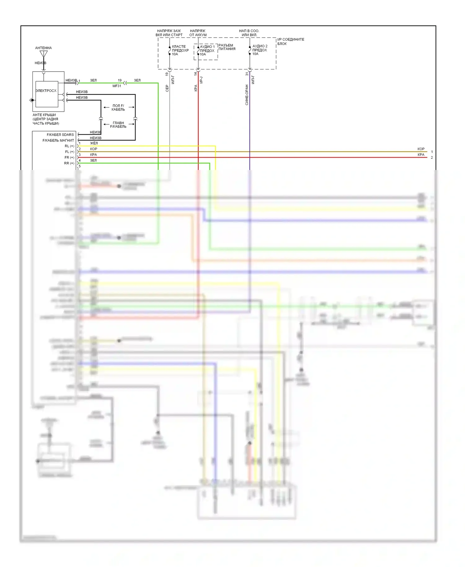 Tucson Hyundai II (2009-2015): Электросхема магнитолы, без усилителя (1 из 2) 