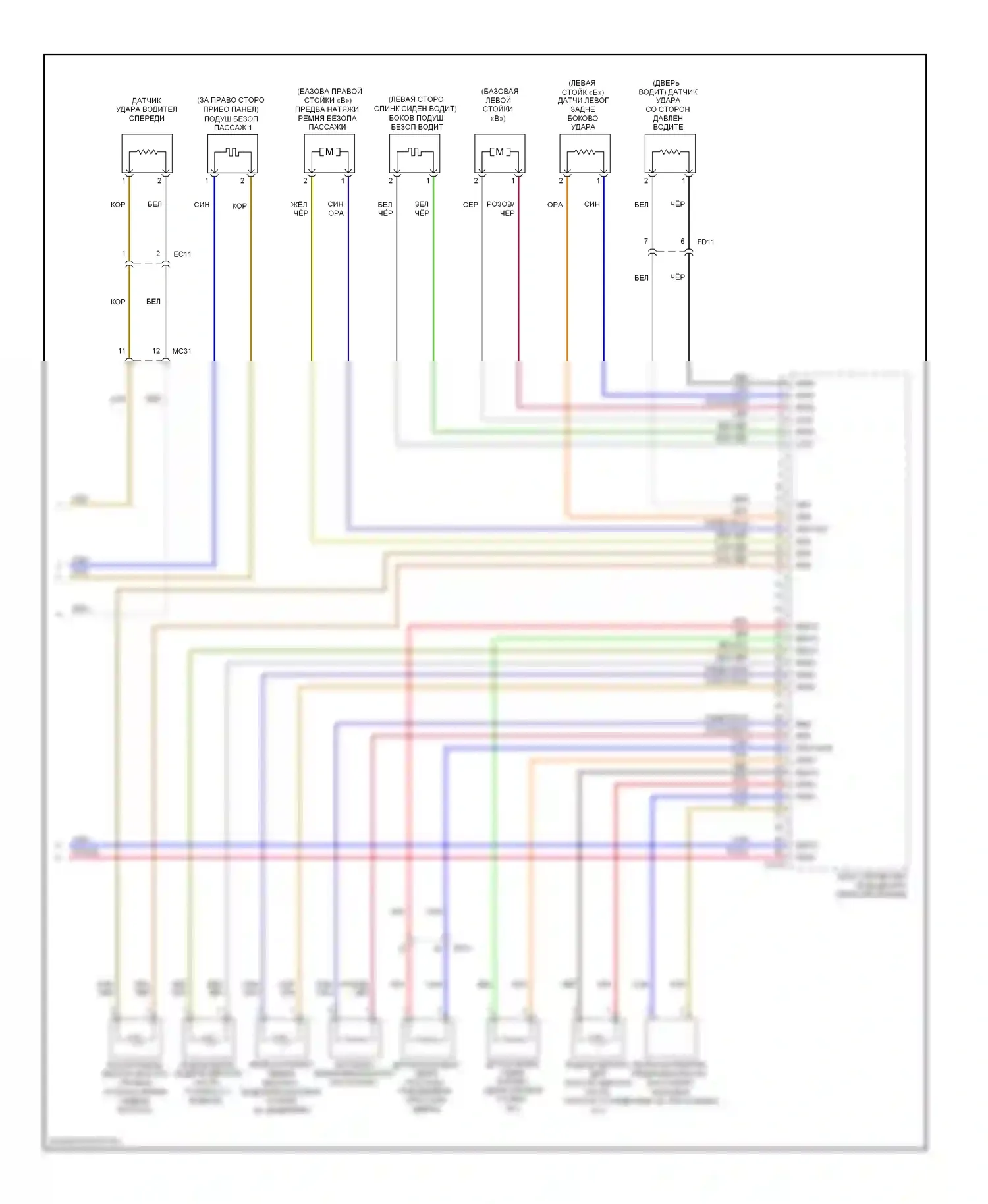 Tucson Hyundai II (2009-2015): Электросхема подушек безопасности (2 из 2) 