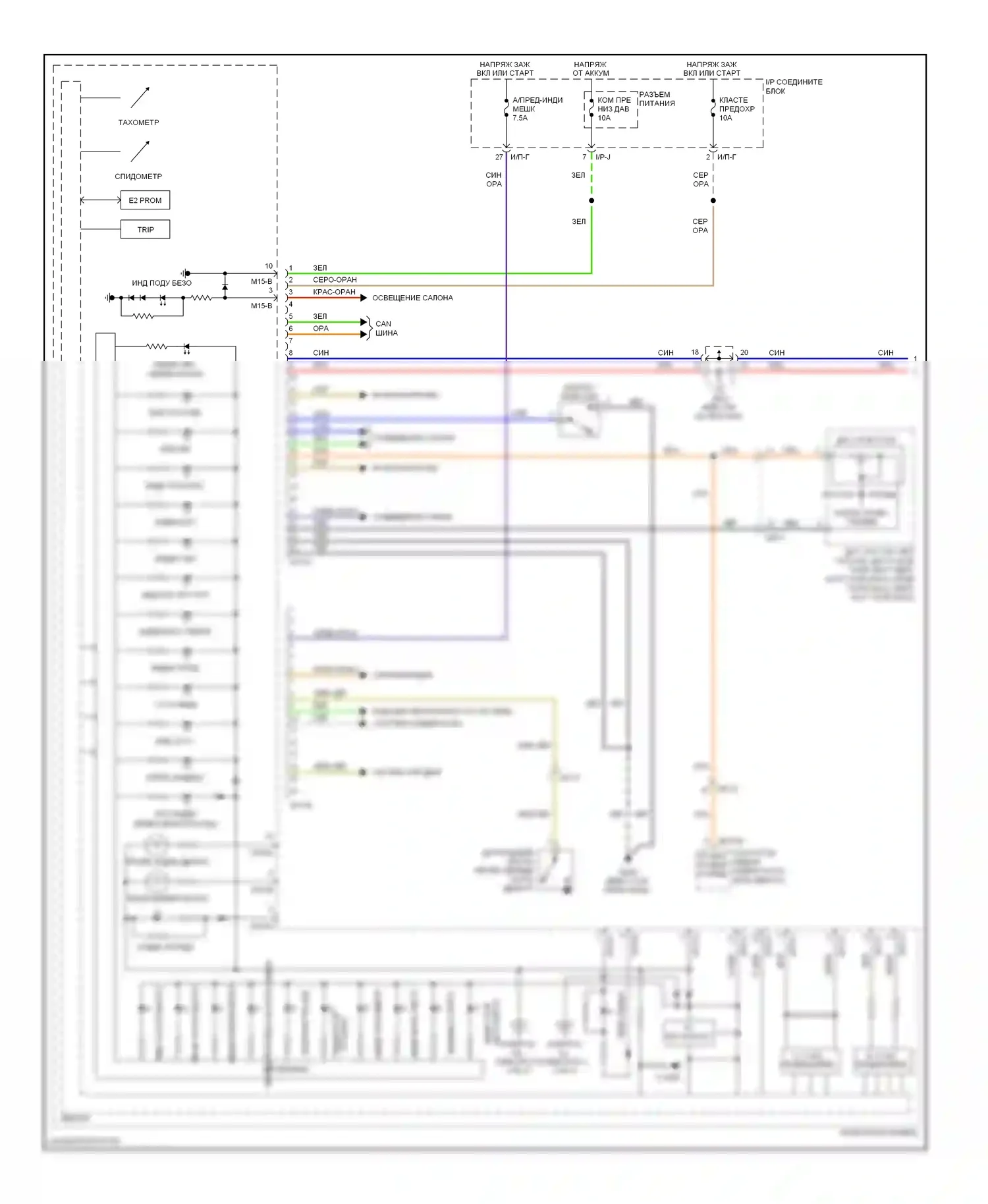 Tucson Hyundai II (2009-2015): Электросхема приборной панели (1 из 2) 