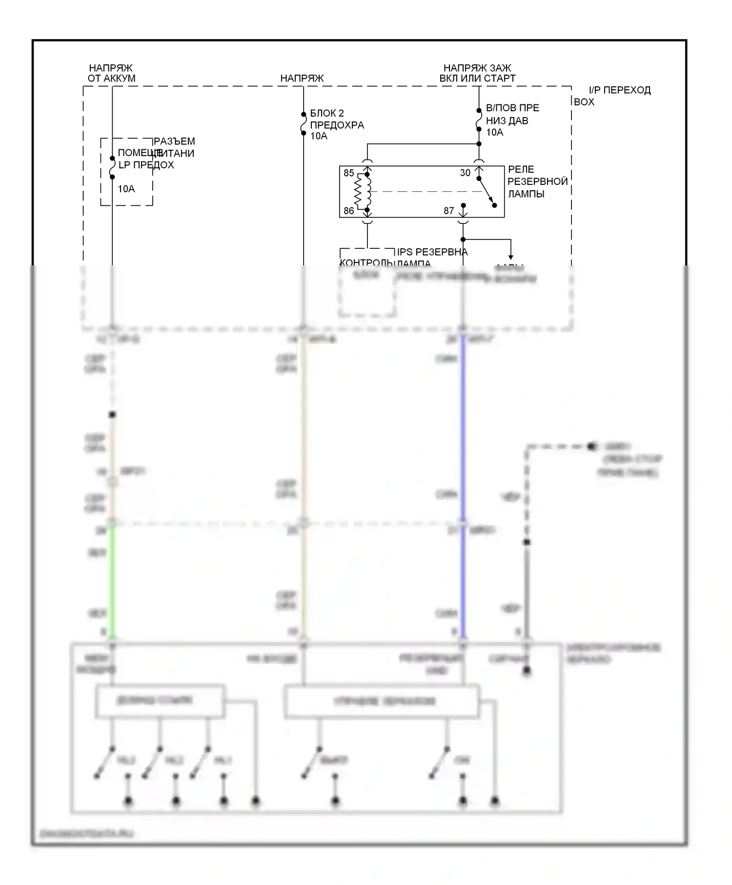 Tucson Hyundai II (2009-2015): Электросхема электрохромного зеркала, с homelink 