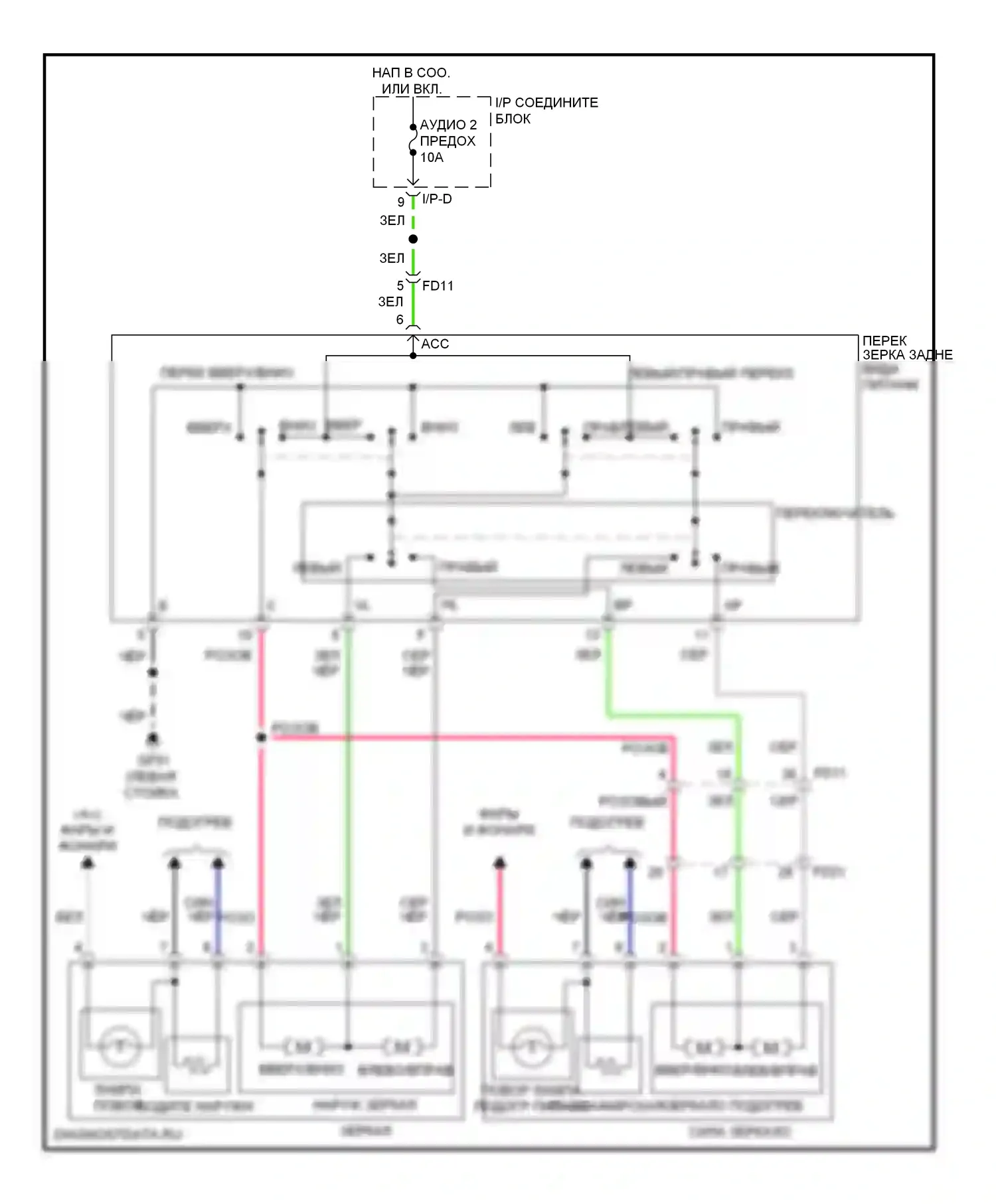 Tucson Hyundai II (2009-2015): Электросхема управления зеркалами заднего вида 