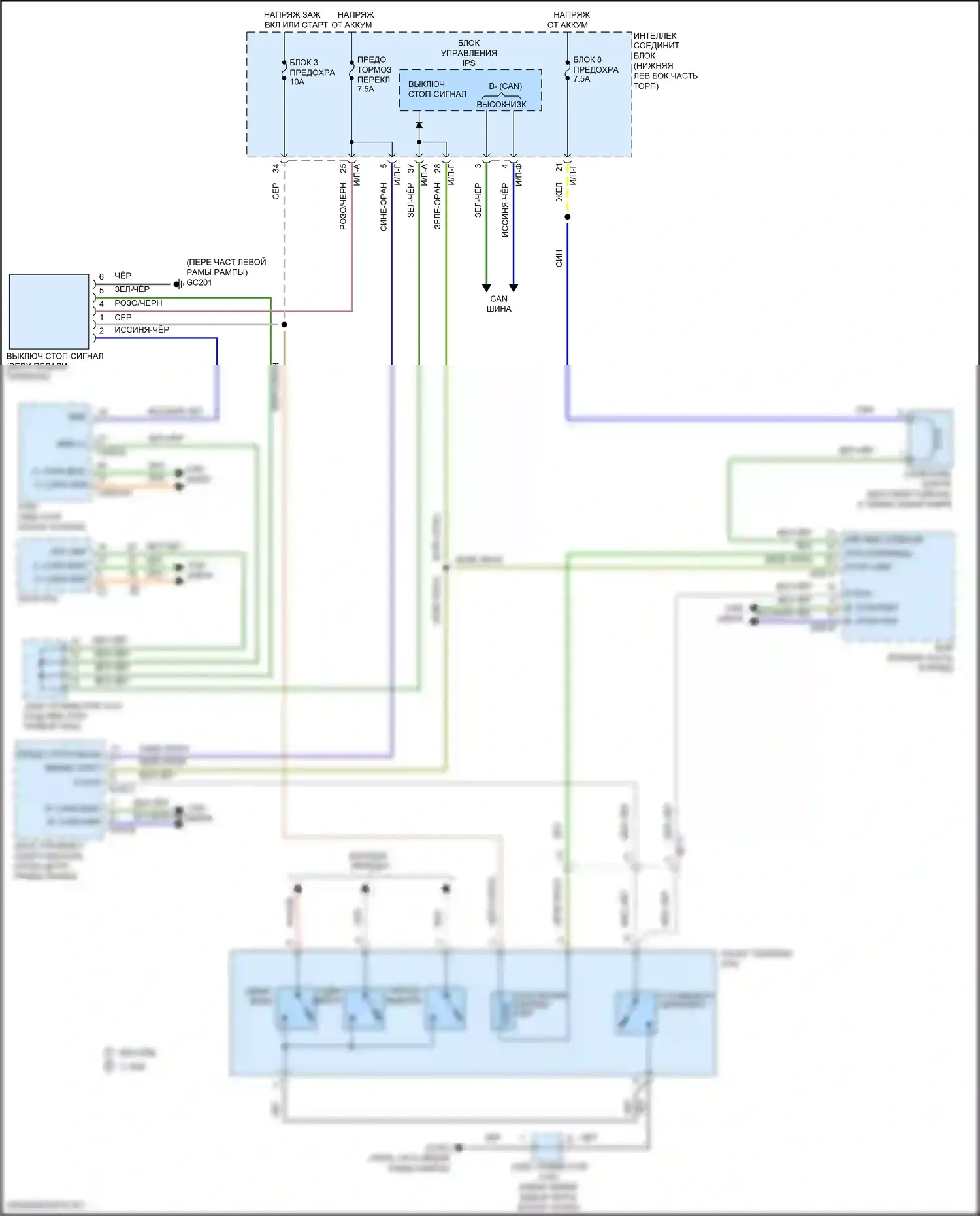 Tucson Hyundai III рестайлинг (2018-2021): 2.4l, электросхема соединений блокировки селектора 