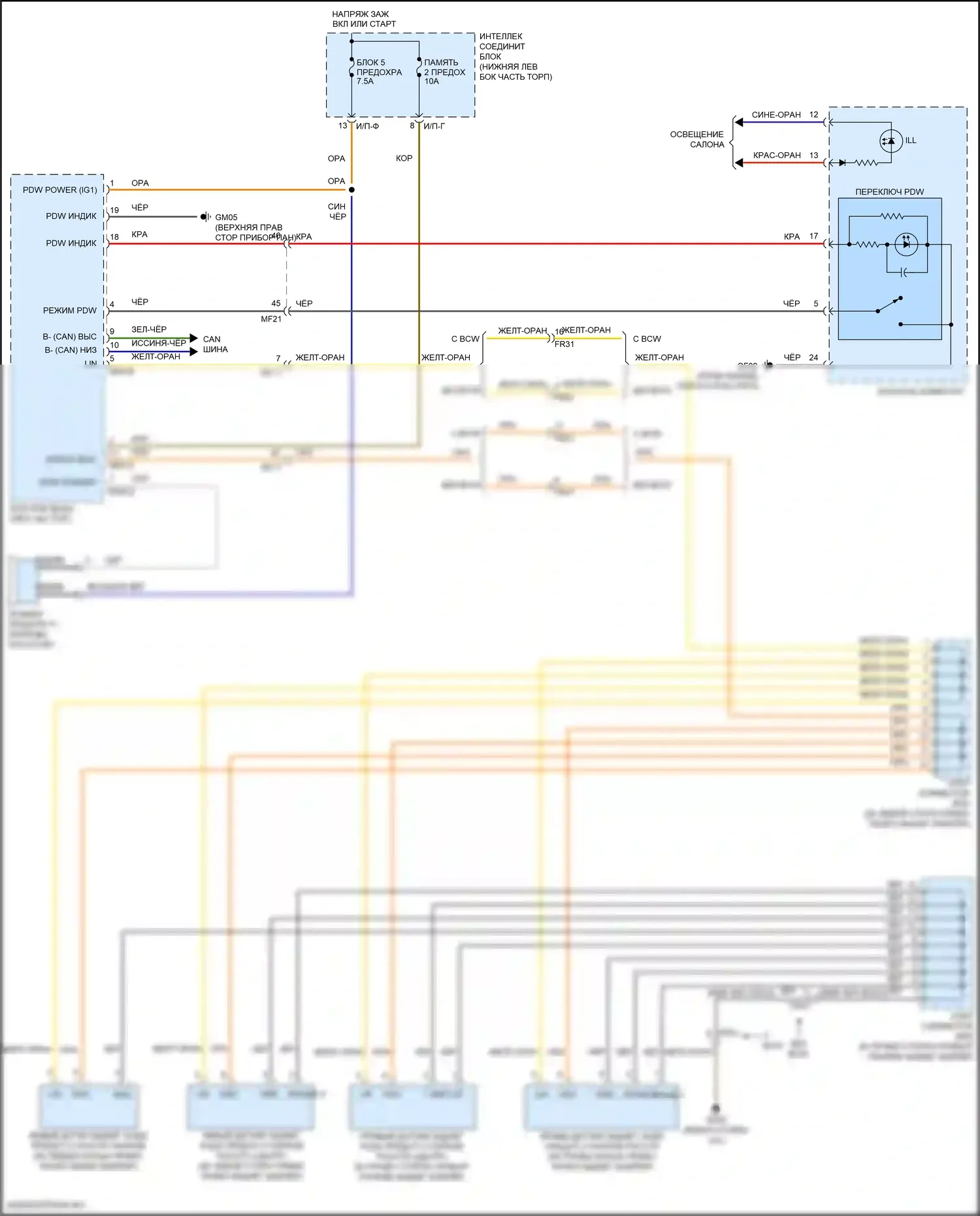 Tucson Hyundai III рестайлинг (2018-2021): Электросхема парктроника 