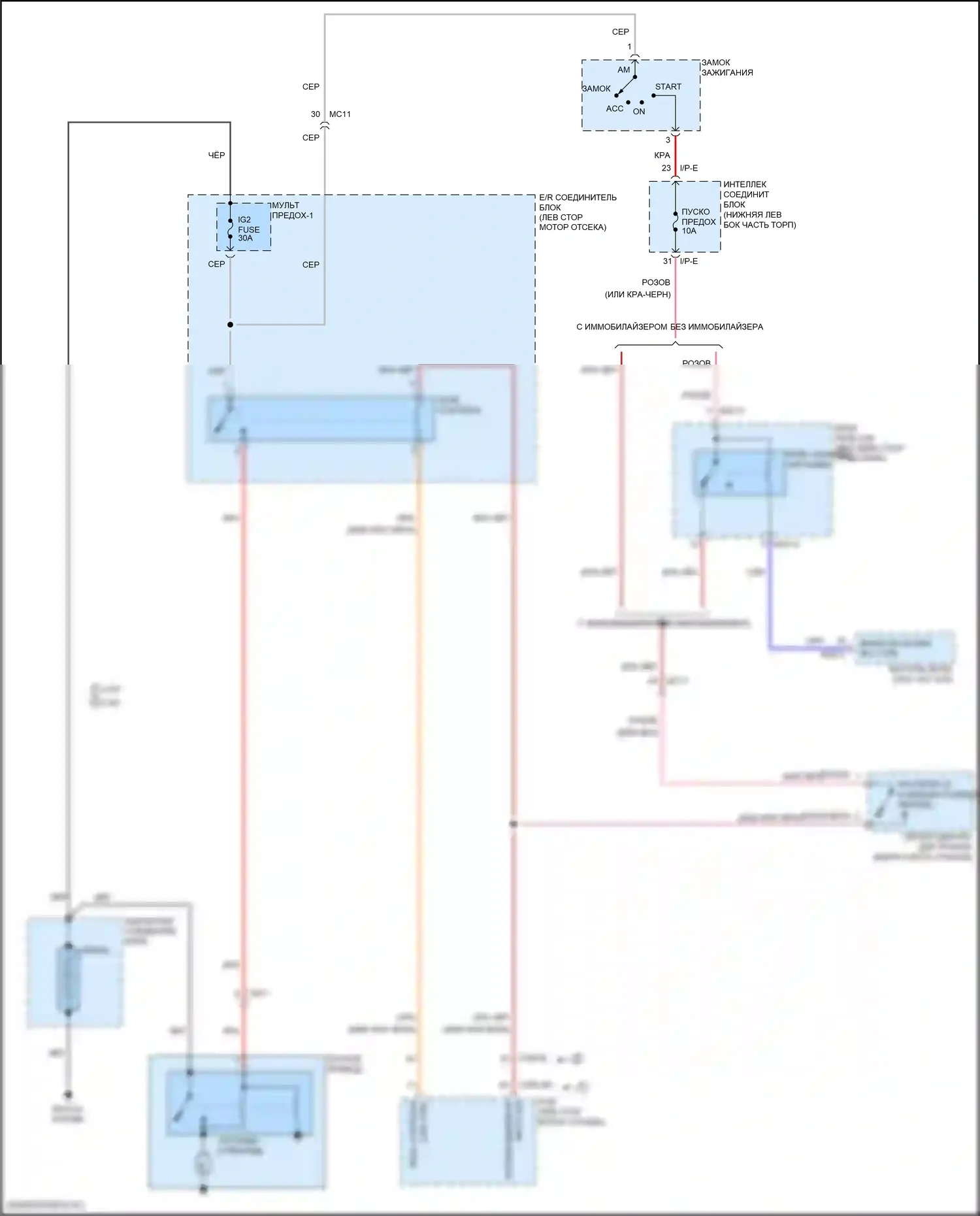 Tucson Hyundai III рестайлинг (2018-2021): Электросхема стартера, без смарт-ключа 