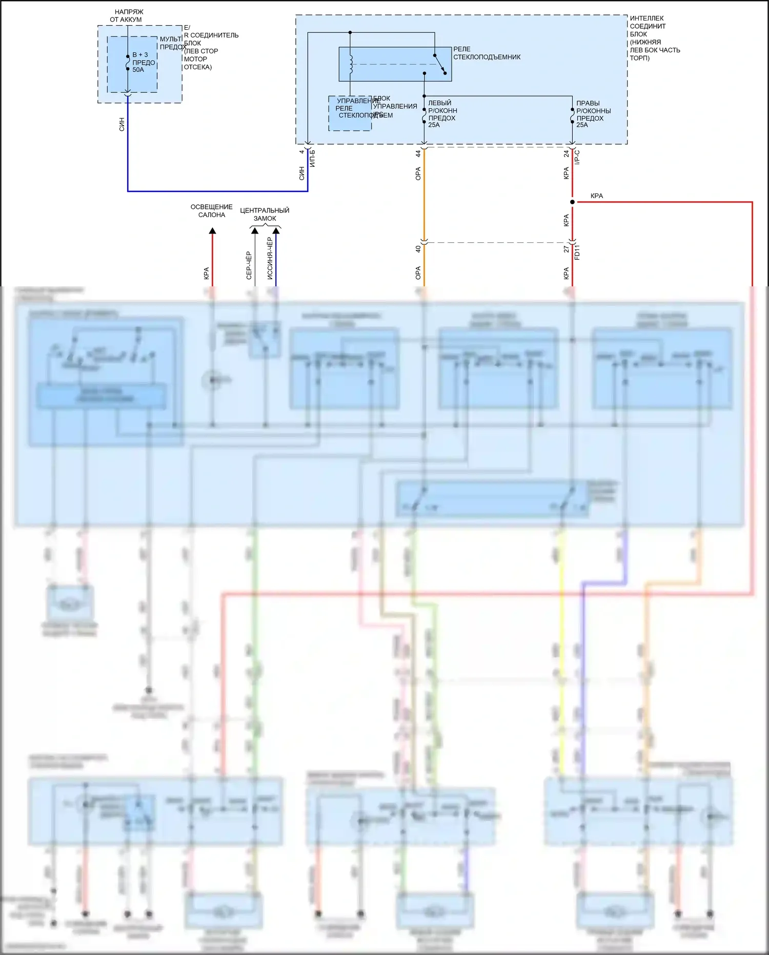 Tucson Hyundai III (2015-2018): Электросхема стеклоподъемников, без защитных стеклоподъемников 