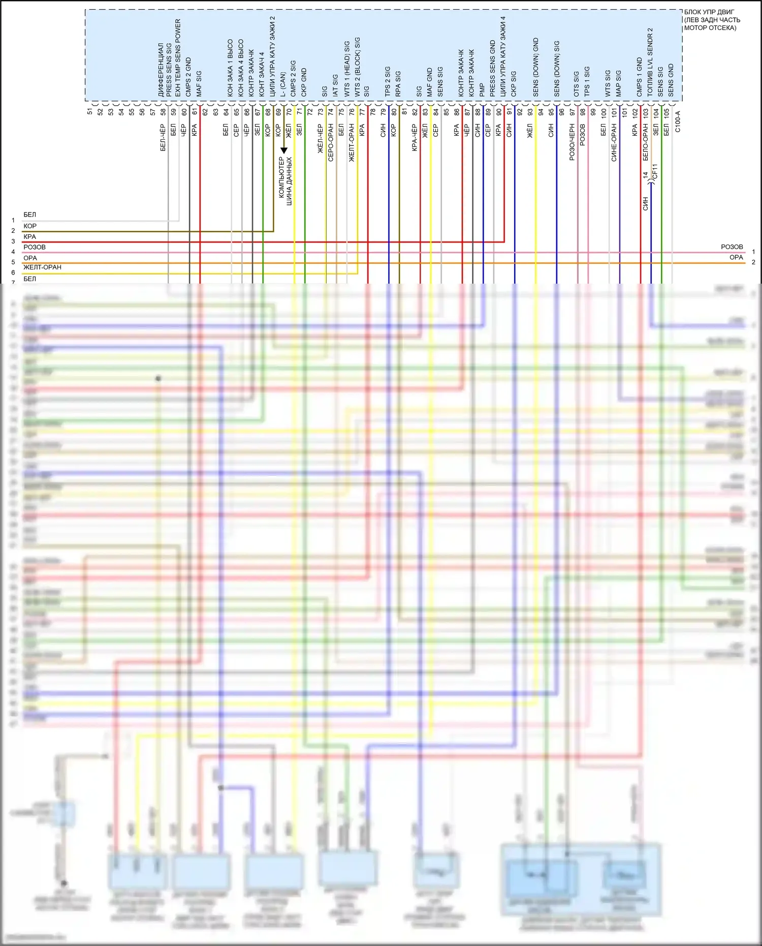 Tucson Hyundai IV (2020-2024): Электросхема двигателя 1,6л турбогибрида, электросхема органов управления двигателем (3 из 8) 