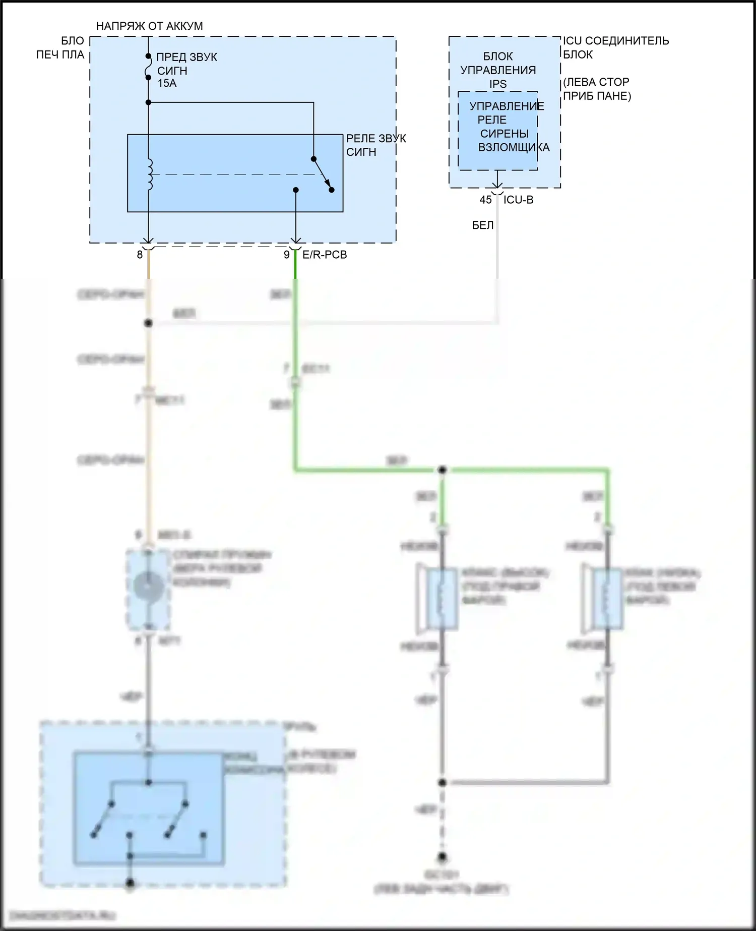 Tucson Hyundai IV (2020-2024): Электросхема клаксона, гибридная 