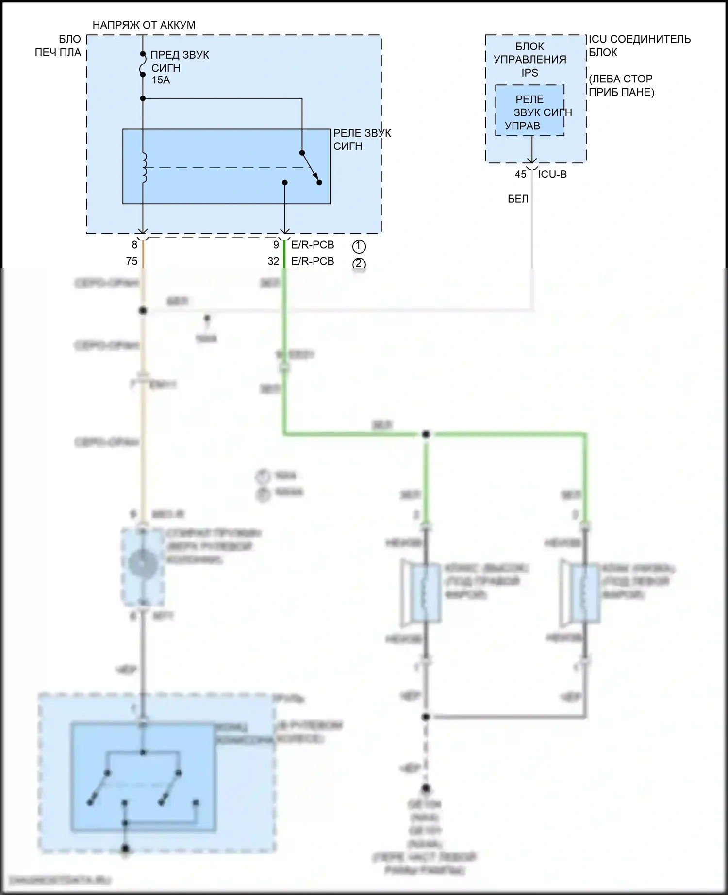 Tucson Hyundai IV (2020-2024): Электросхема клаксона, кроме гибридной 