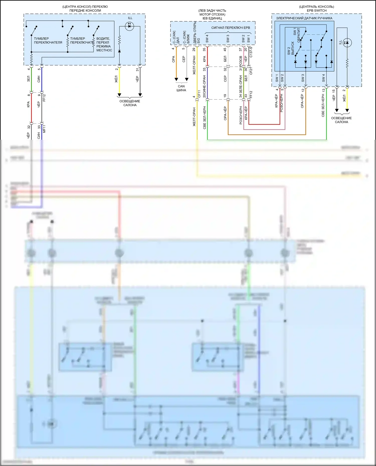 Tucson Hyundai IV (2020-2024): Электросхема приборной панели, гибридная с 4,2-дюймовым tft lcd (2 из 4) 