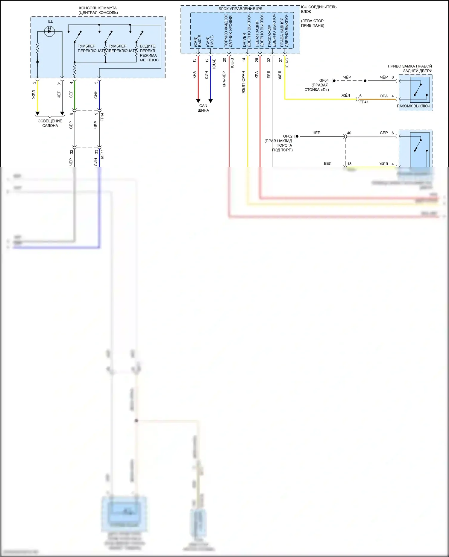 Tucson Hyundai IV (2020-2024): Электросхема приборной панели, за исключением гибридной nx4a с 4,2-дюймовым tft lcd (3 из 4) 