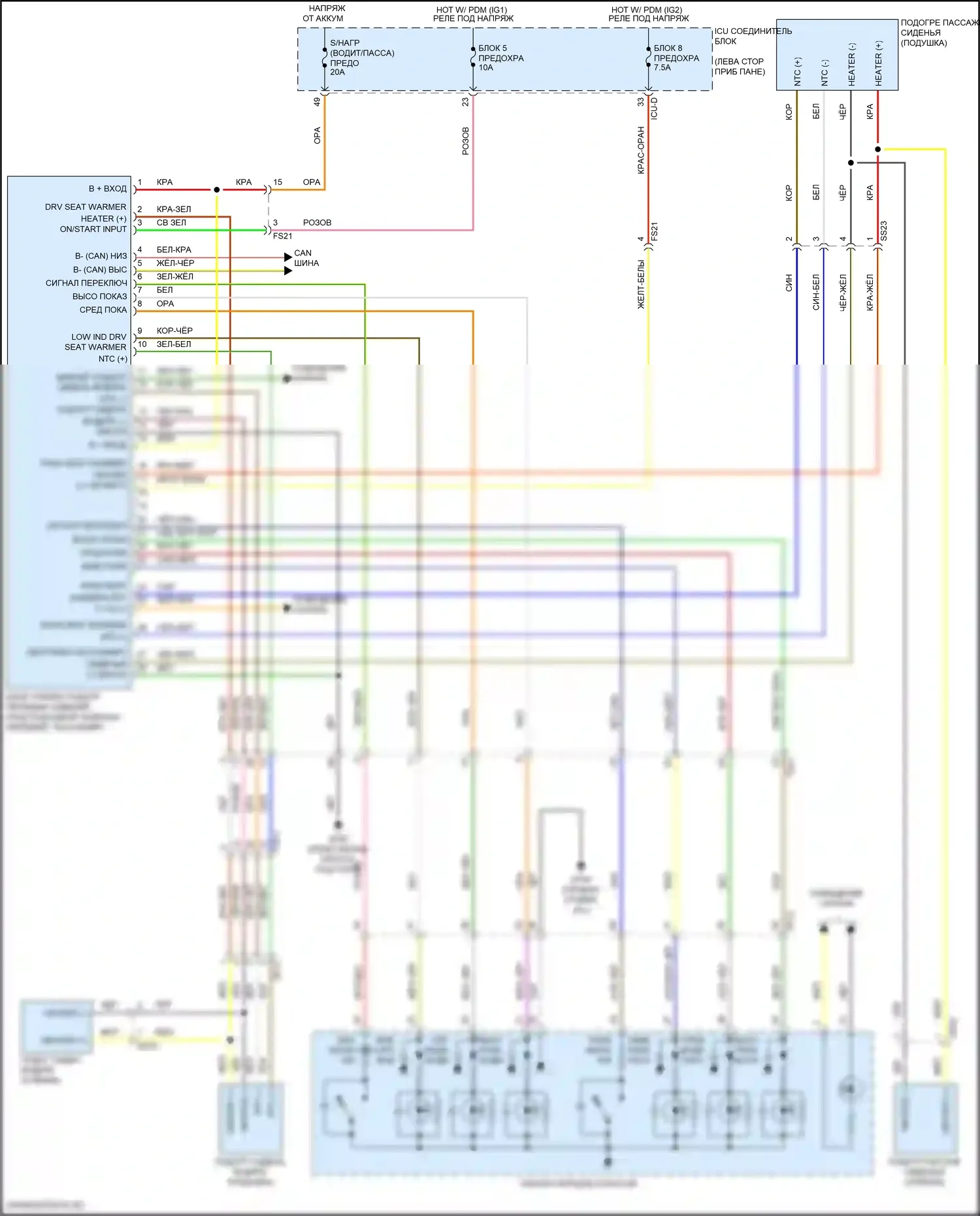 Tucson Hyundai IV (2020-2024): Электросхема передних обогреваемых сидений, подключаемый гибрид без сиденья с электроприводом 